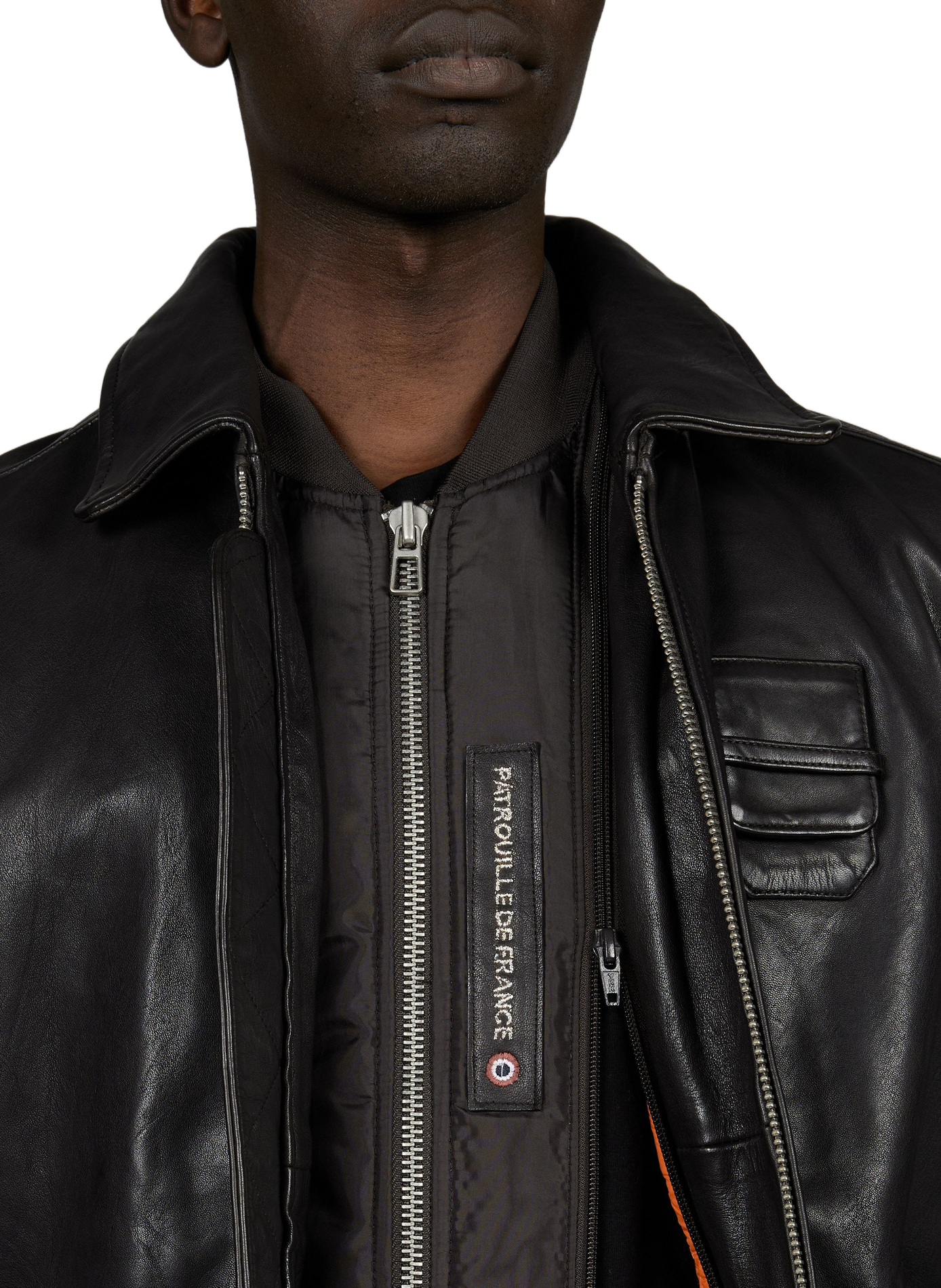 Blouson droit Jaegger Alpha en cuir PATROUILLE DE FRANCE X REDSKINS Marron