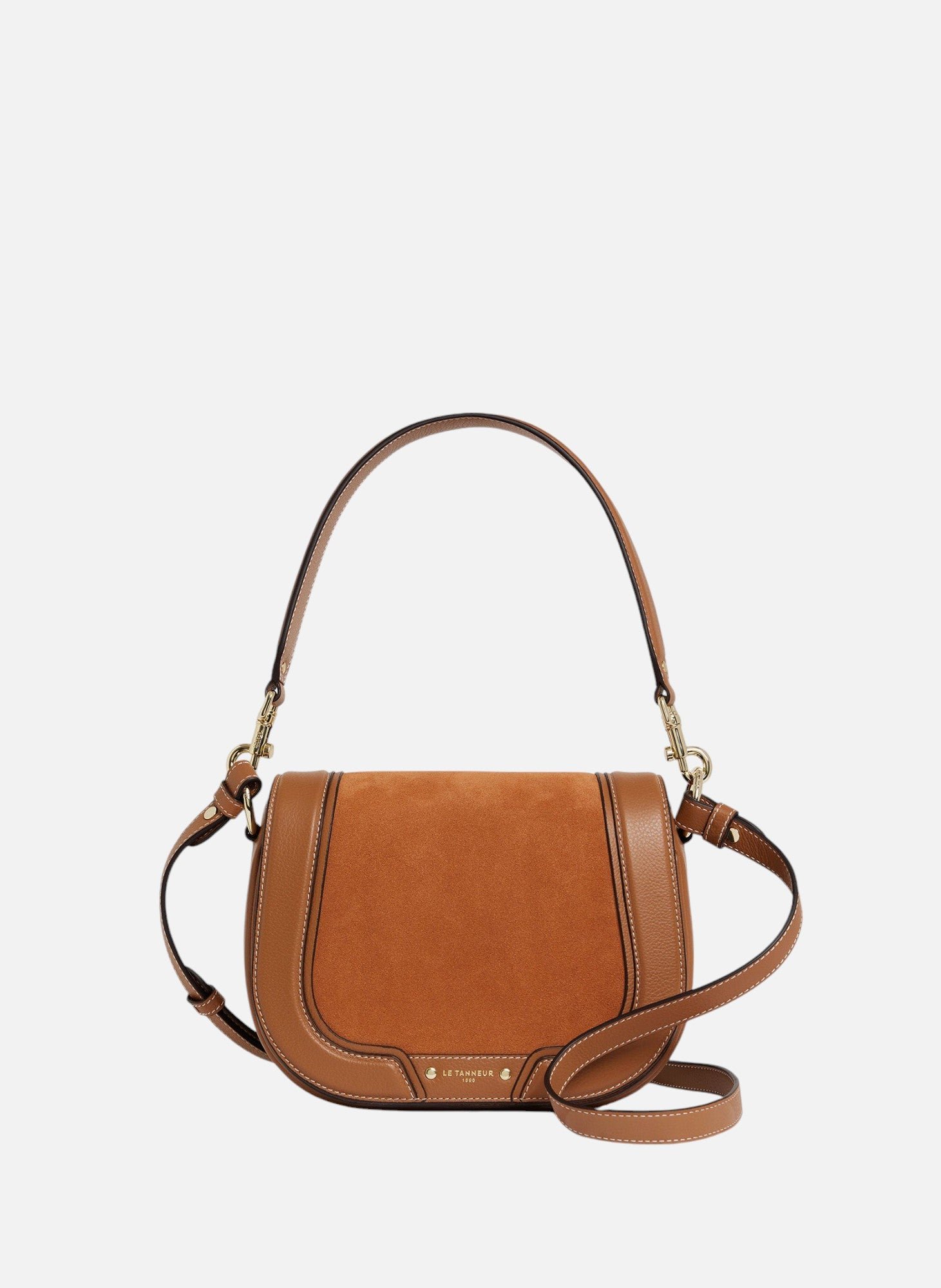 Sac bandoulière moyen modèle ella en cuir grainé et nubuck LE TANNEUR Marron