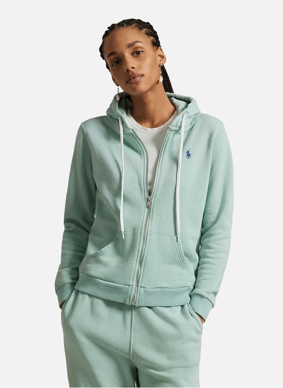 Cotton and nylon hoodie with zip Green by POLO RALPH LAUREN POLO RALPH LAUREN Cotton and nylon hoodie with zip Green