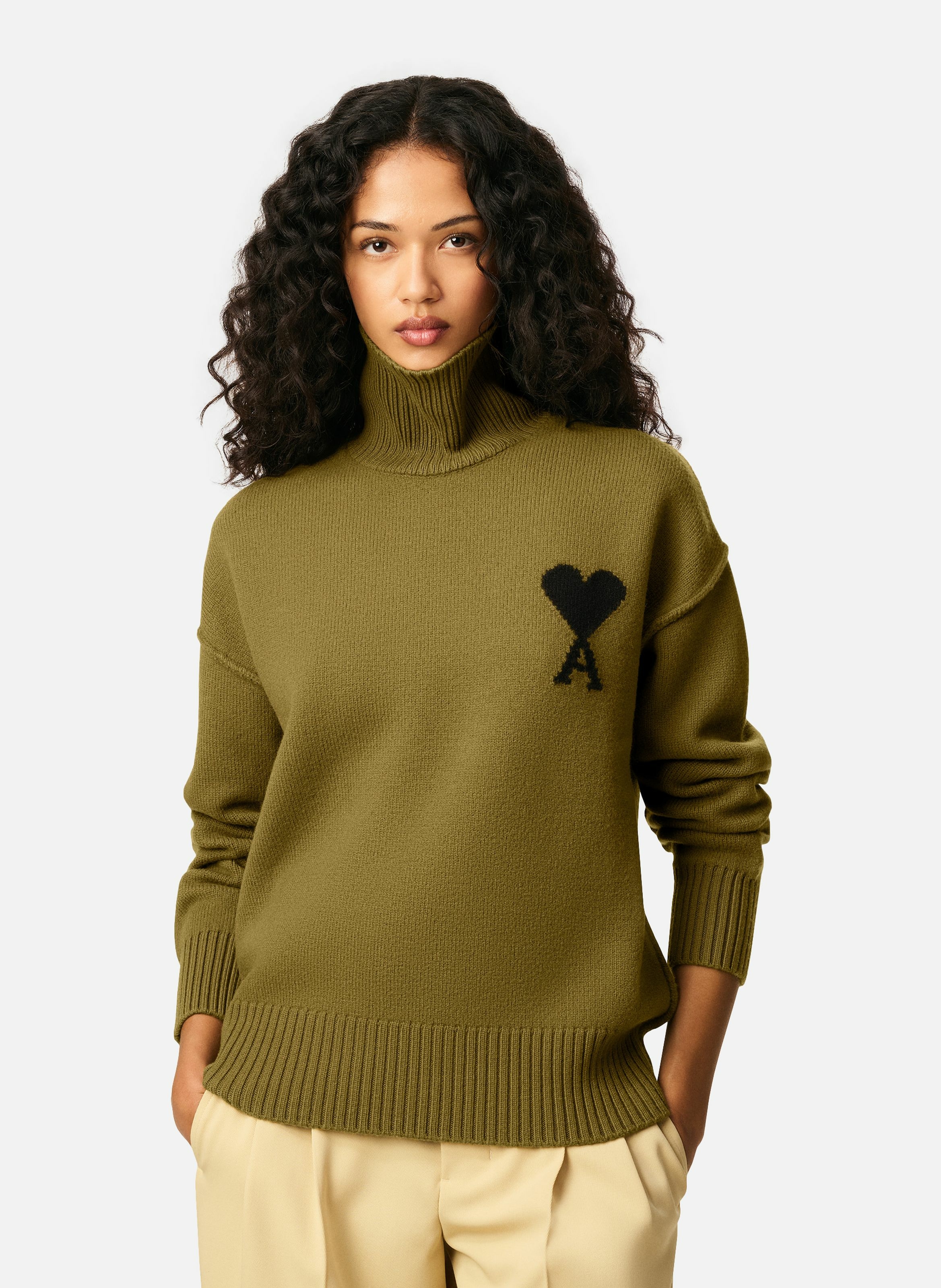 Pull col cheminée ami de coeur en laine unisexe AMI PARIS Vert