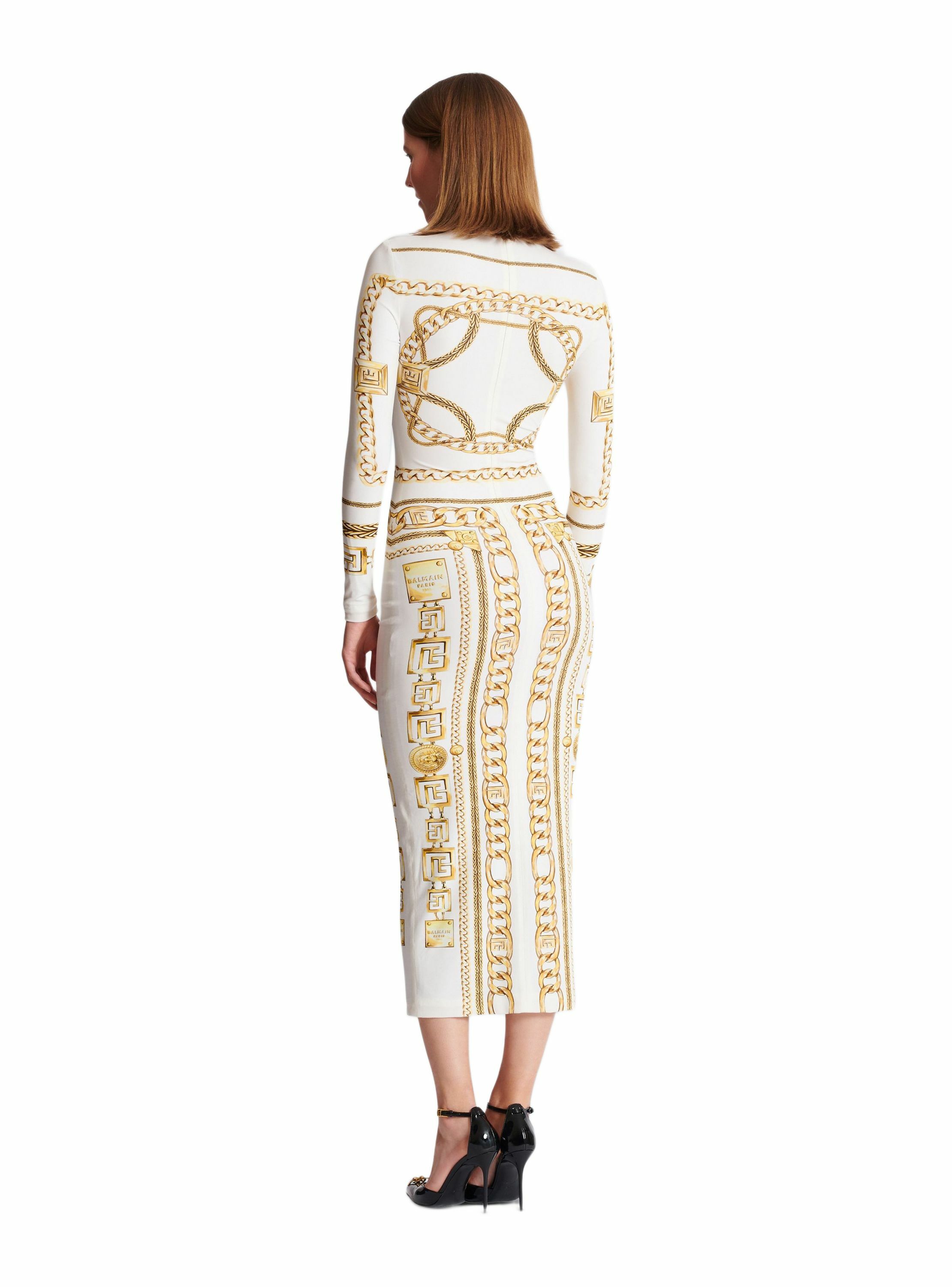 Robe bodycon longue imprimée motif balmain foulard BALMAIN Doré