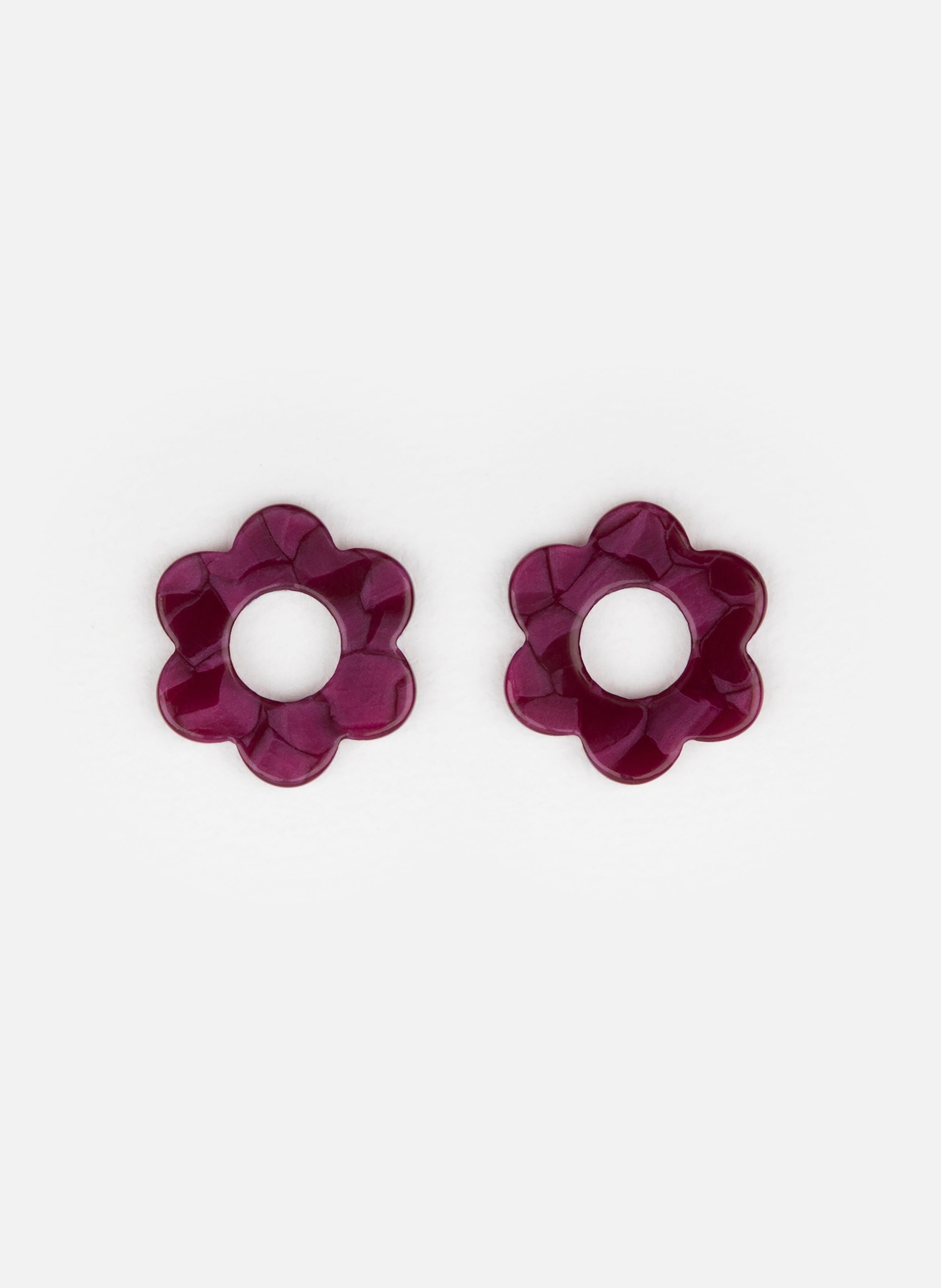 Boucles d'oreilles baby fleurette avec anneaux en acier inoxydable doré KURAGE GINZA Rouge