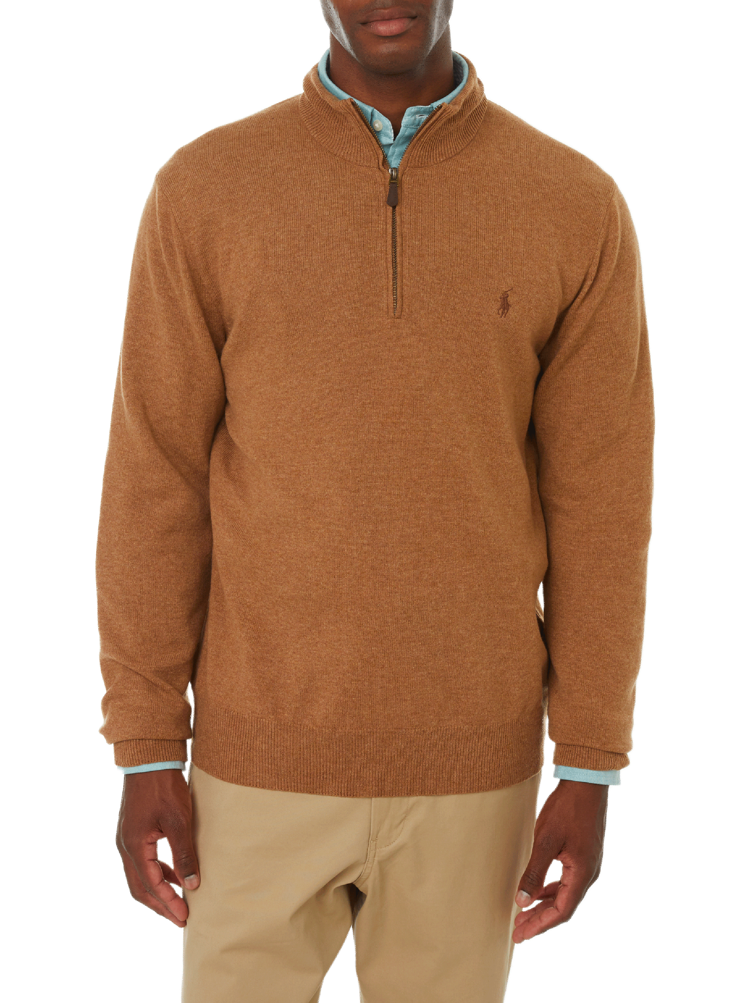 POLO RALPH LAUREN Pull col zippé en laine Marron