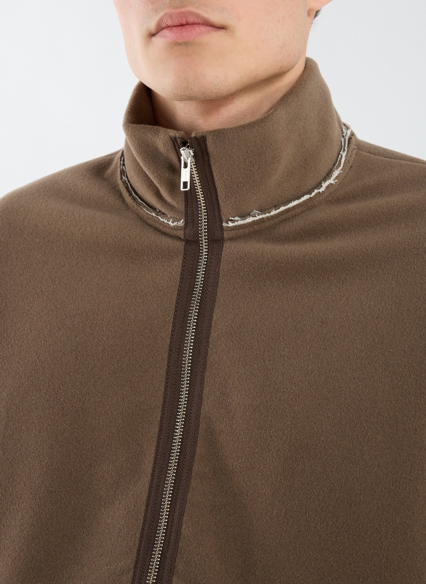 Zipped wool fleece anorak with high collar CAMIEL FORTGENS Brown