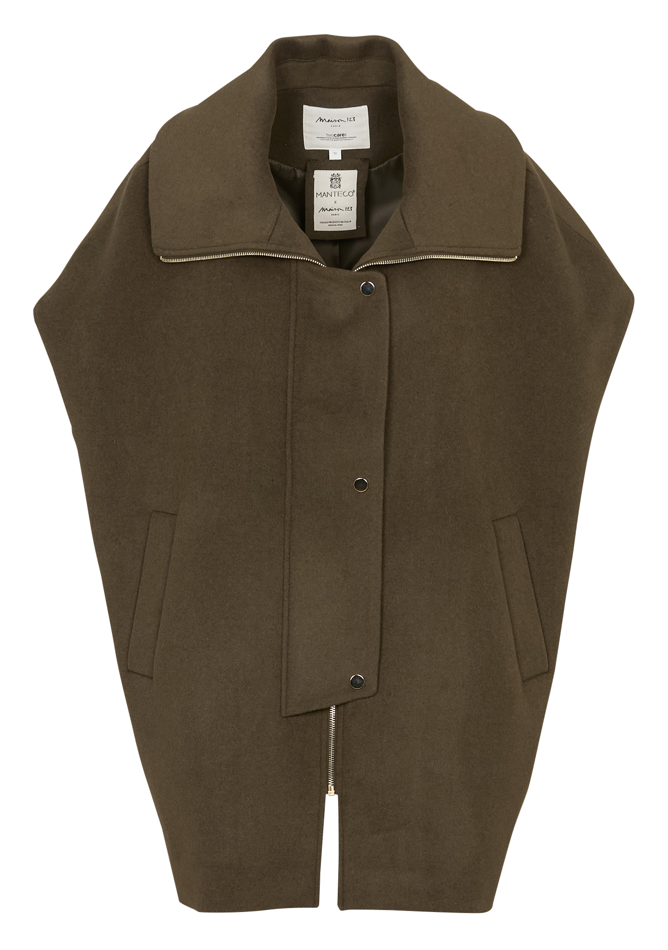Cape ample sans manches zippée unie dandy MAISON 123 Kaki