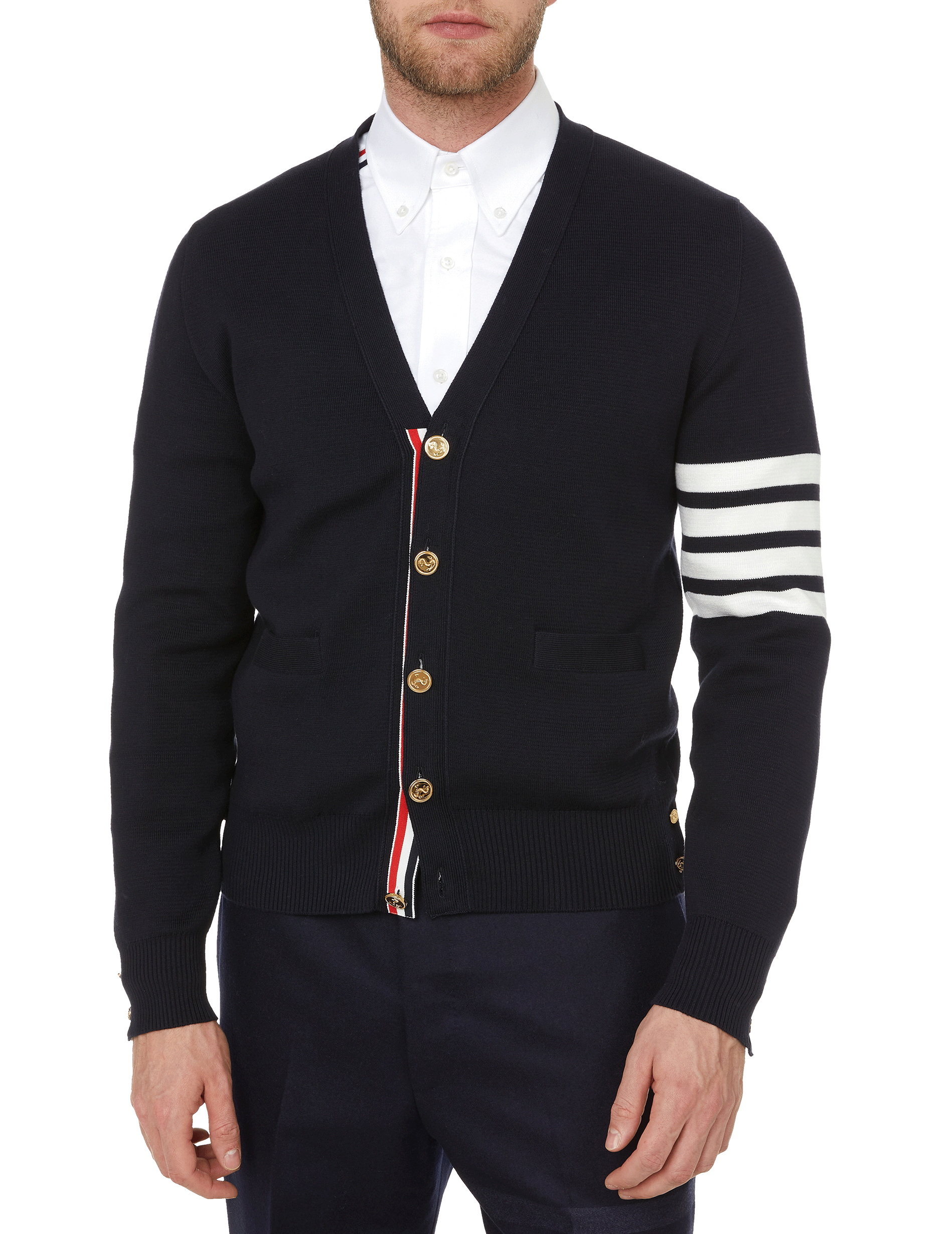 Milano Stitch 4-bar cotton Cardigan THOM BROWNE Blue