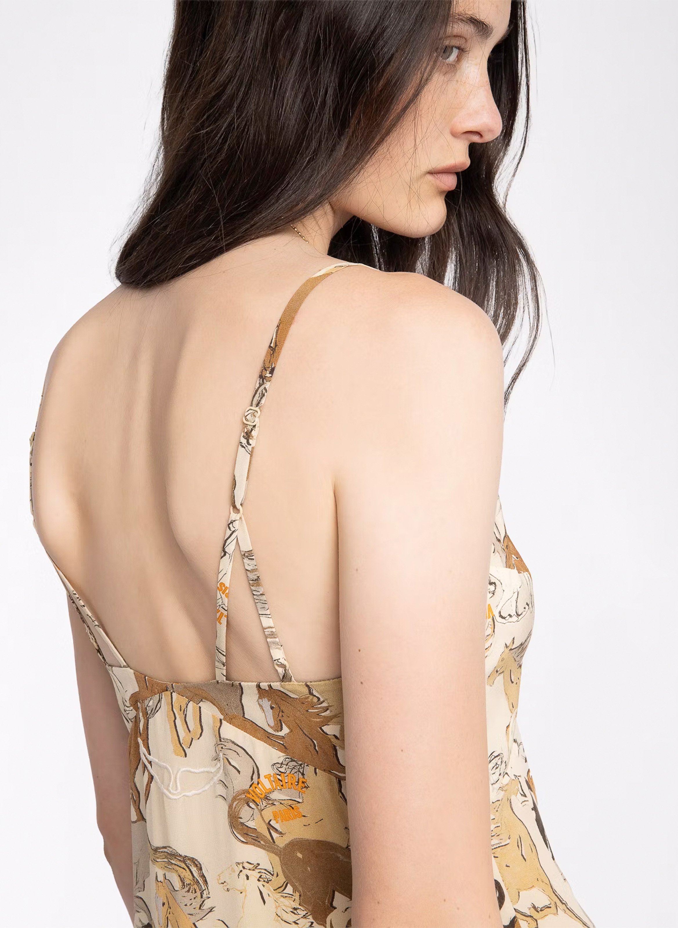 Robe droite col v en soie imprimée ramelil ZADIG&VOLTAIRE Blanc