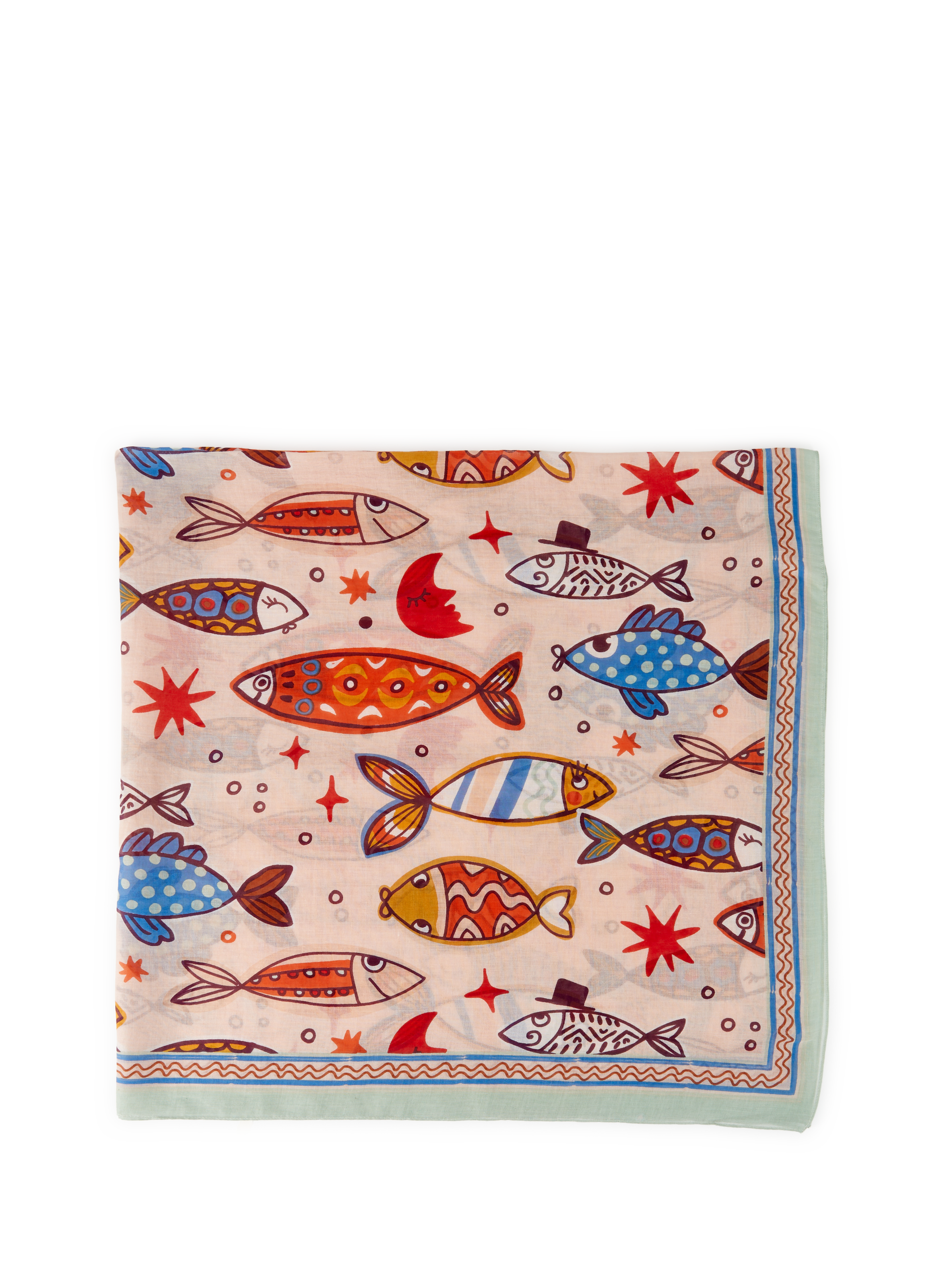 Etole Carré Poisson Lune en coton AU PRINTEMPS PARIS Multicolore