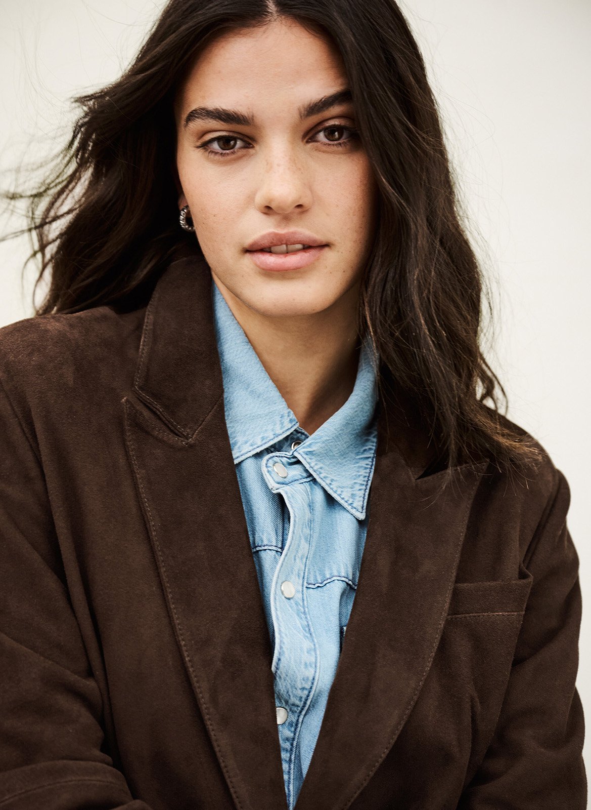 Veste de blazer droite en cuir mosty BA&SH Marron