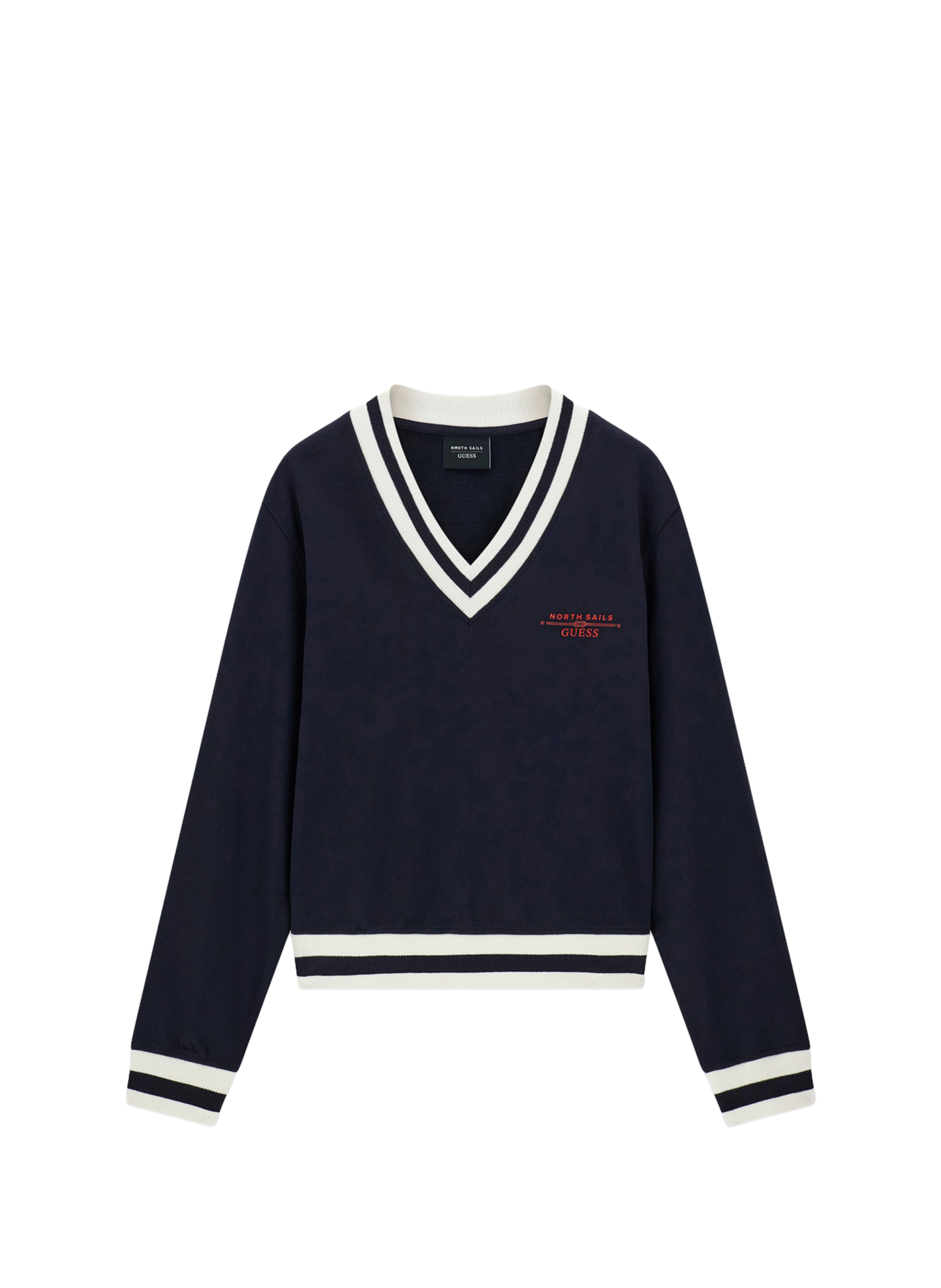 Trui met V-hals en geborduurd logodetail van een katoenmix. GUESS Blauw