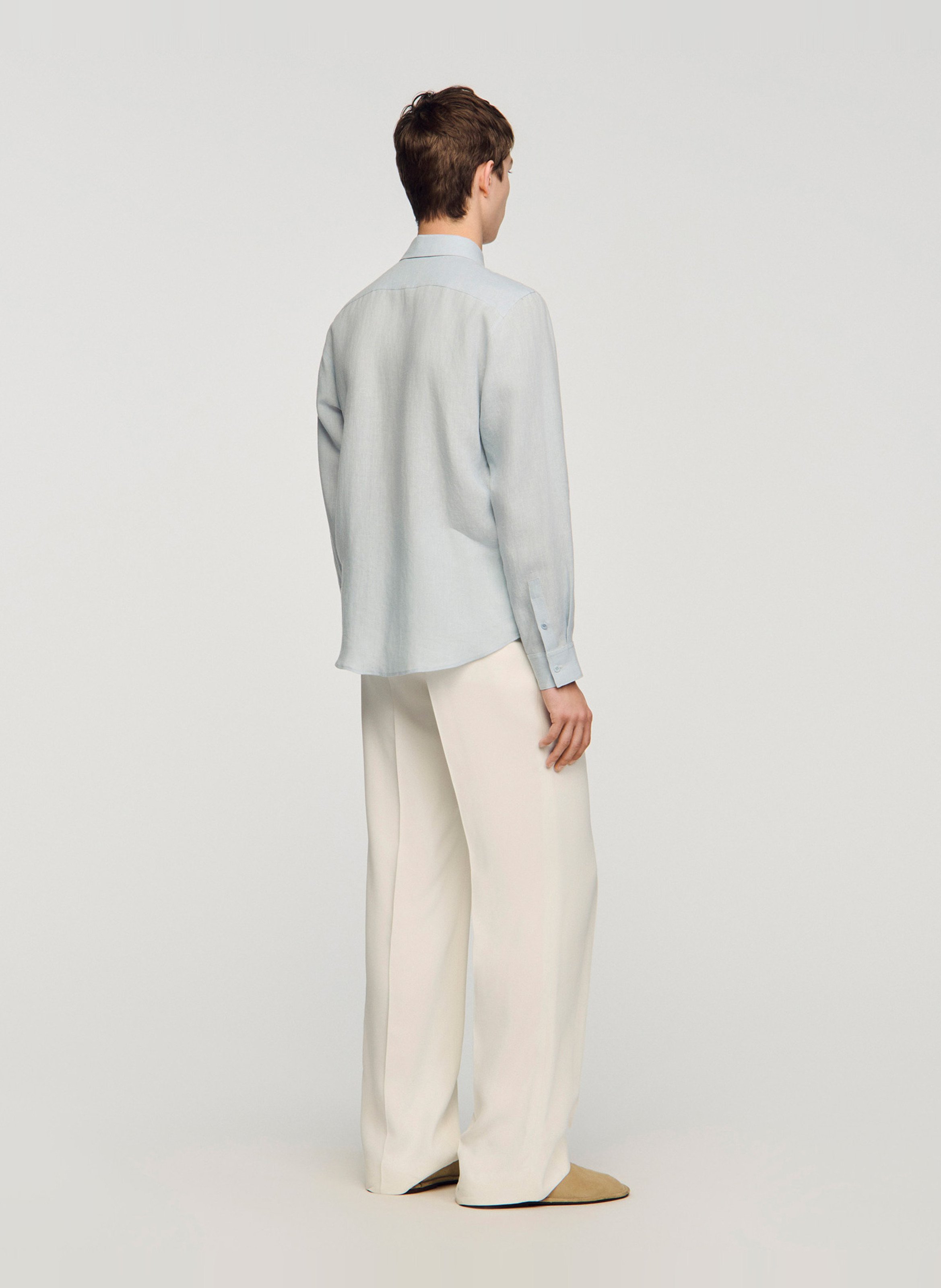 Chemise droite en lin SANDRO Bleu