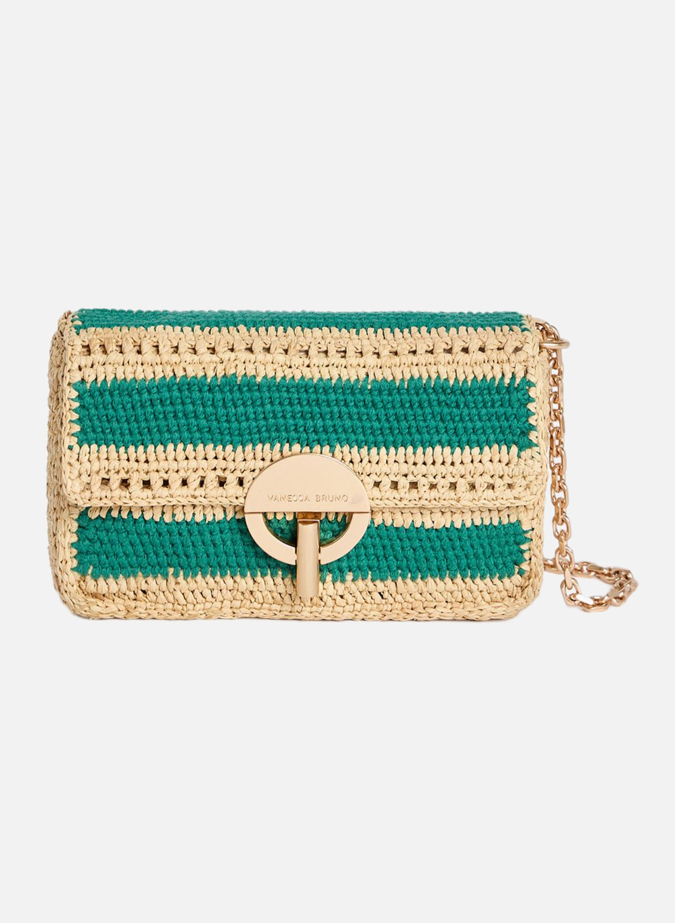 Petit sac moon en raphia et coton VANESSA BRUNO Vert