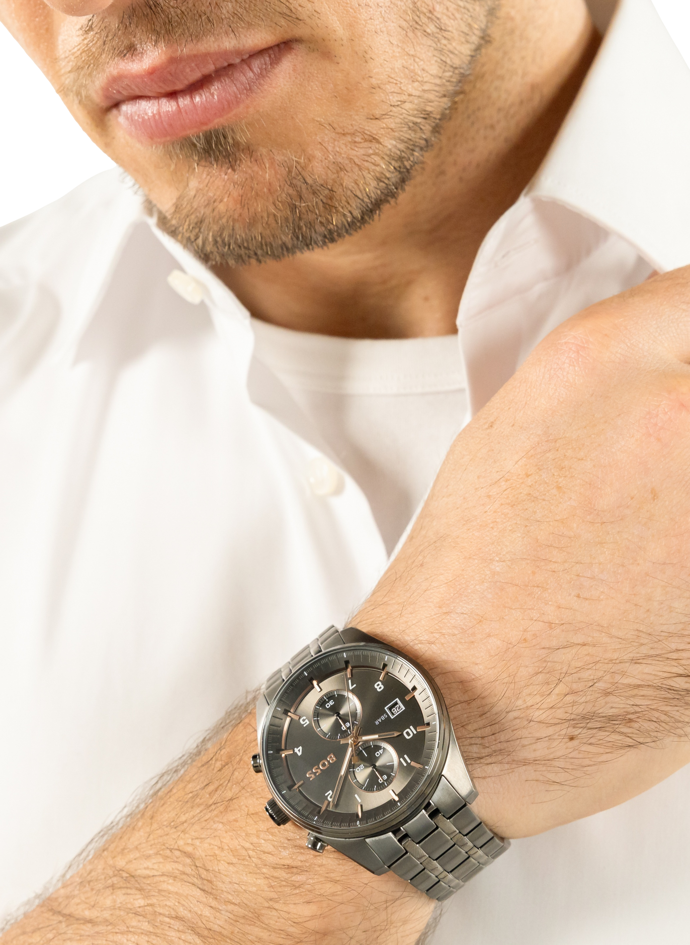 Montre quartz Skytraveller en acier inoxydable BOSS MONTRES Gris