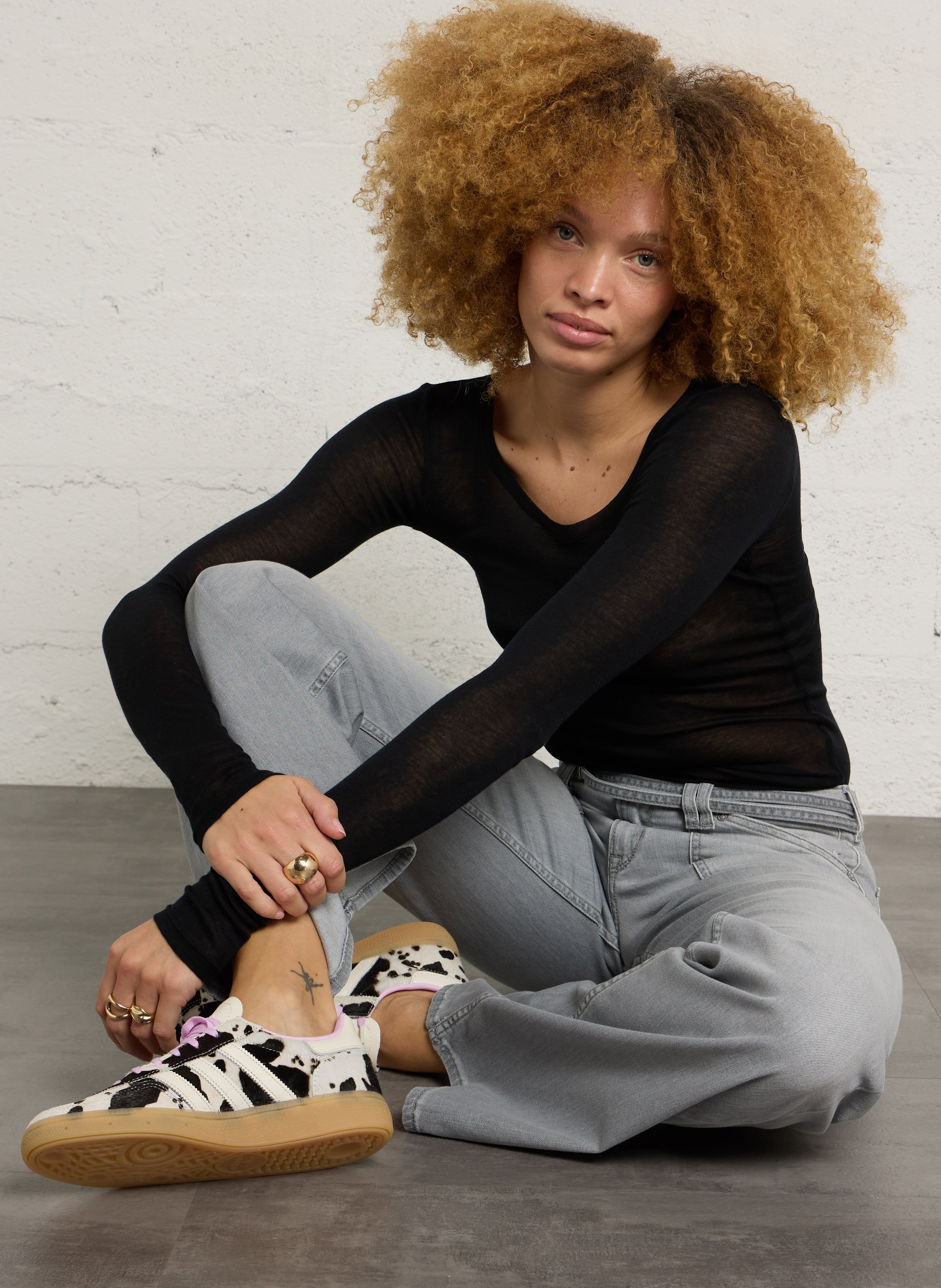 Tee-shirt moulant à col rond en coton massachusetts AMERICAN VINTAGE Noir