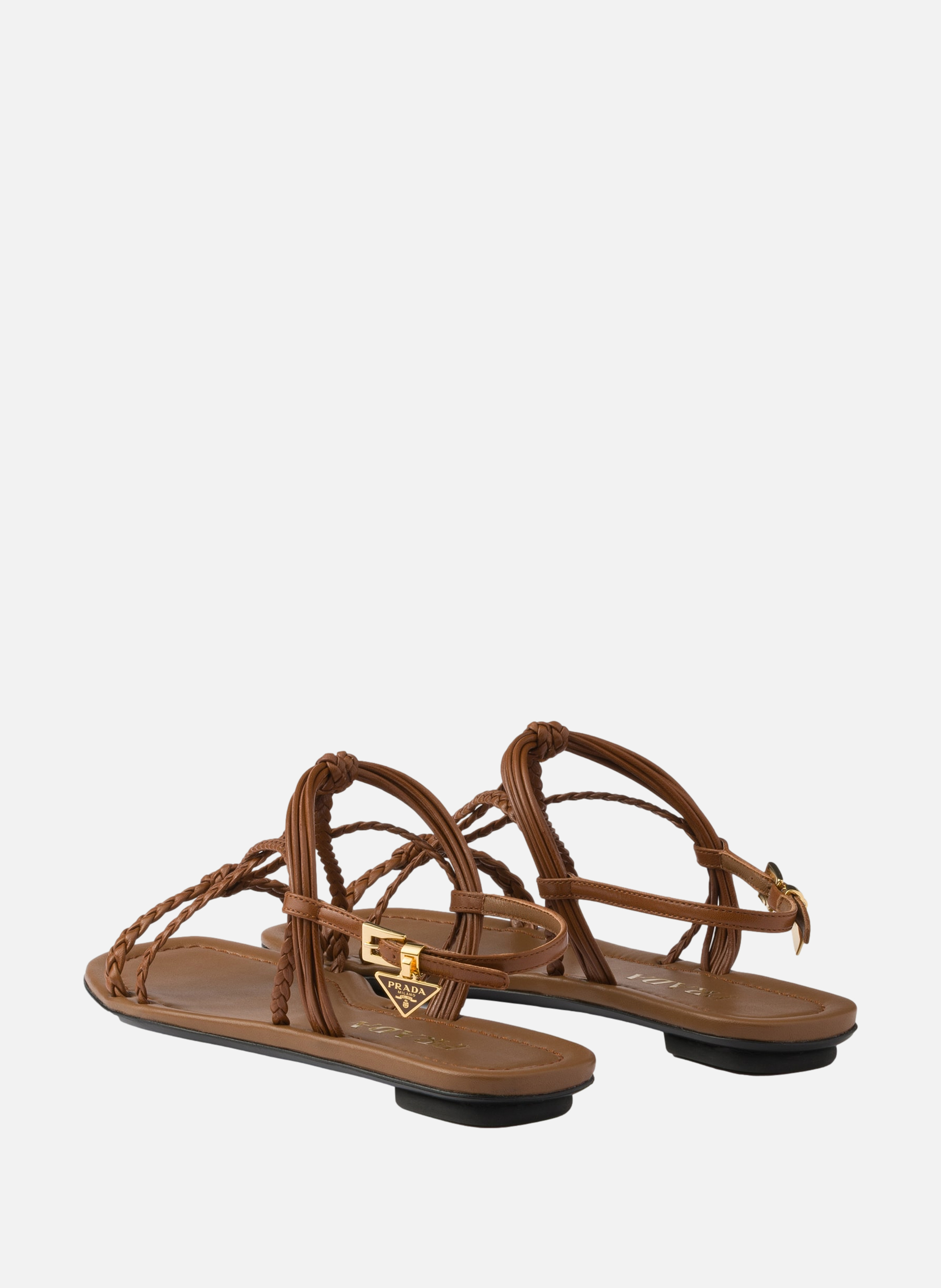 Sandales plates en cuir PRADA Marron