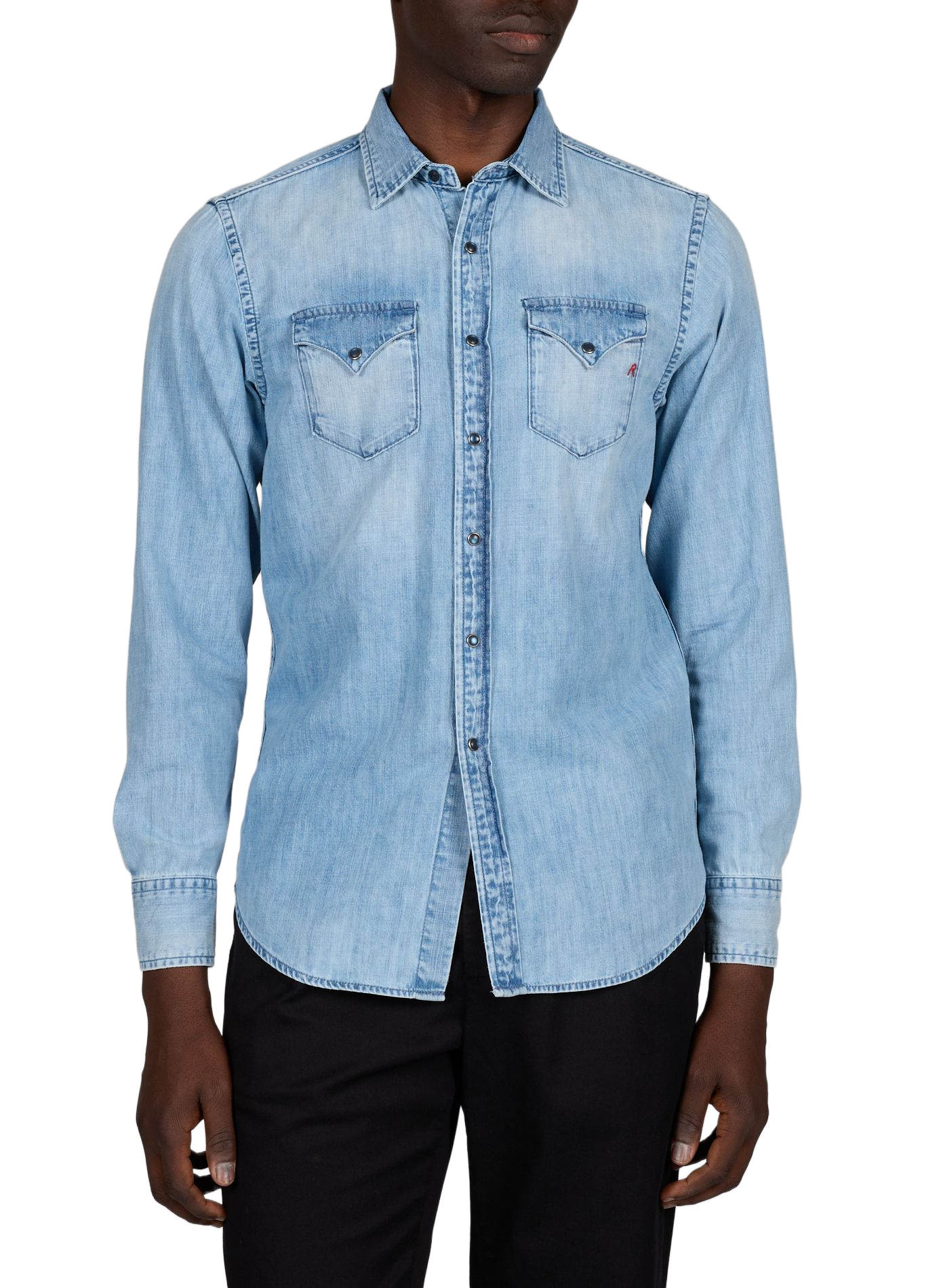Chemise droite en denim de coton REPLAY Bleu