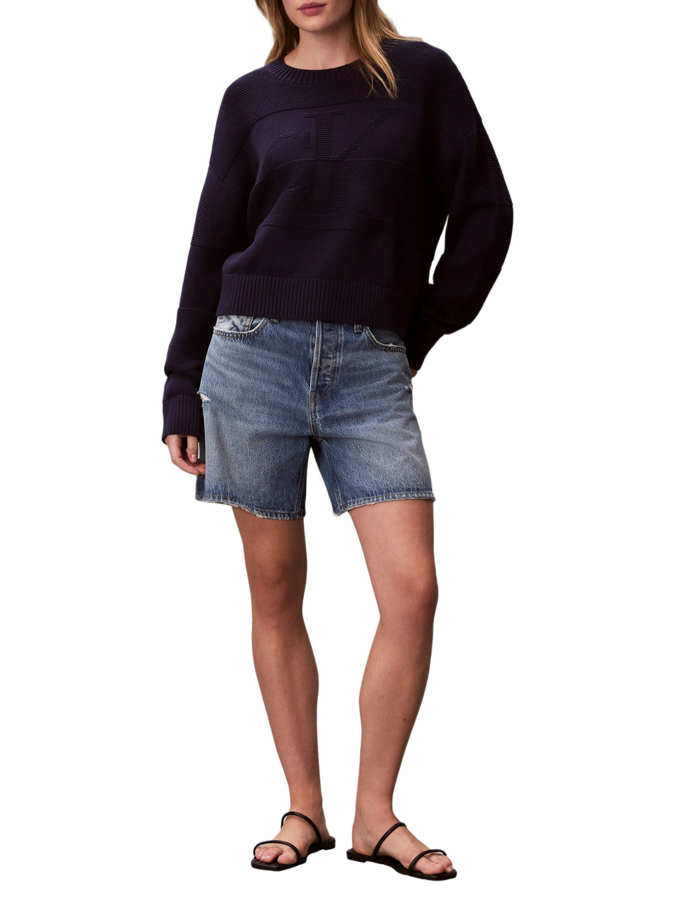 Pull côtelé à logo en coton CALVIN KLEIN Bleu