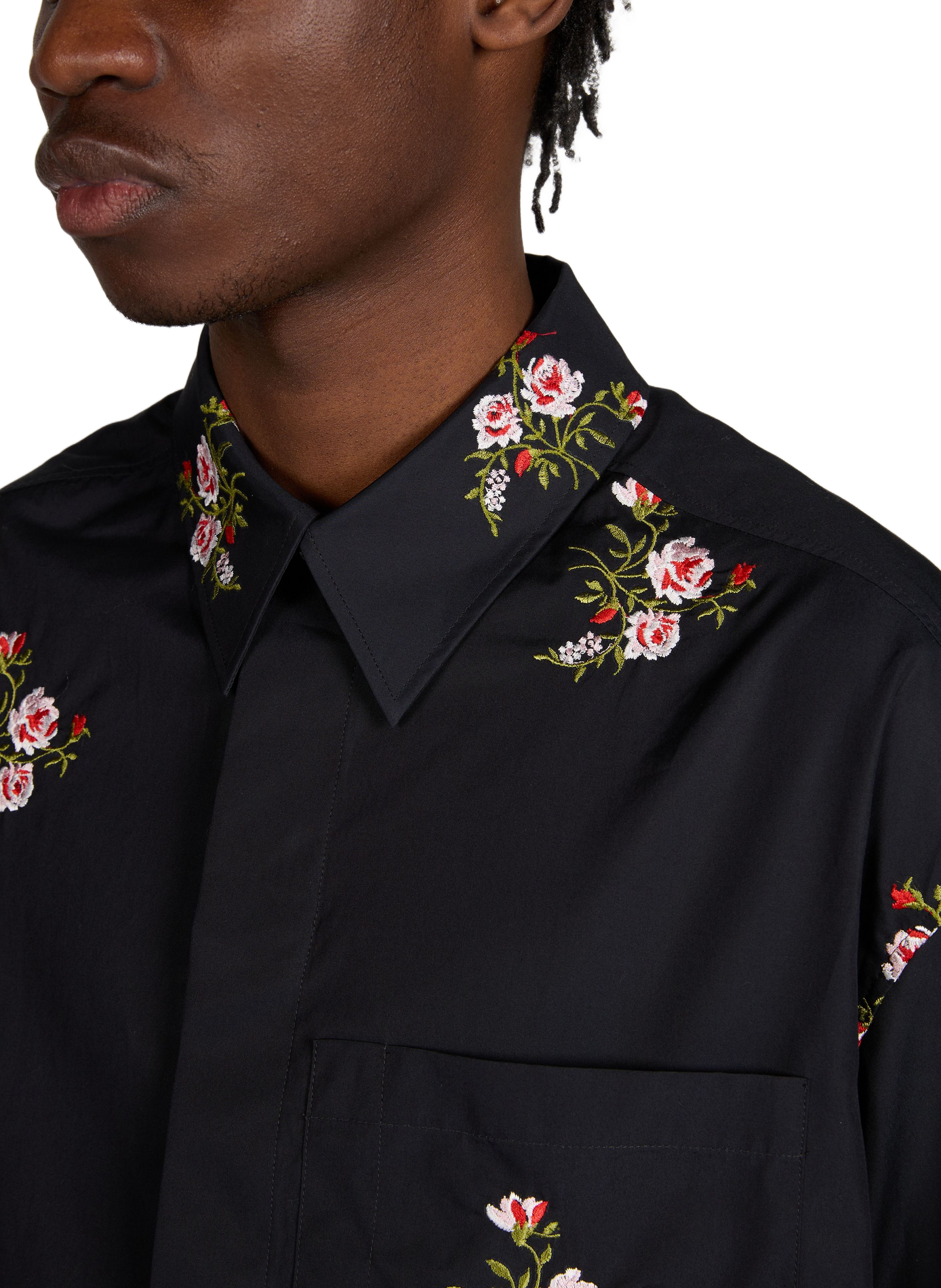 Short-sleeved cotton shirt with floral embroidery. SIMONE ROCHA Black