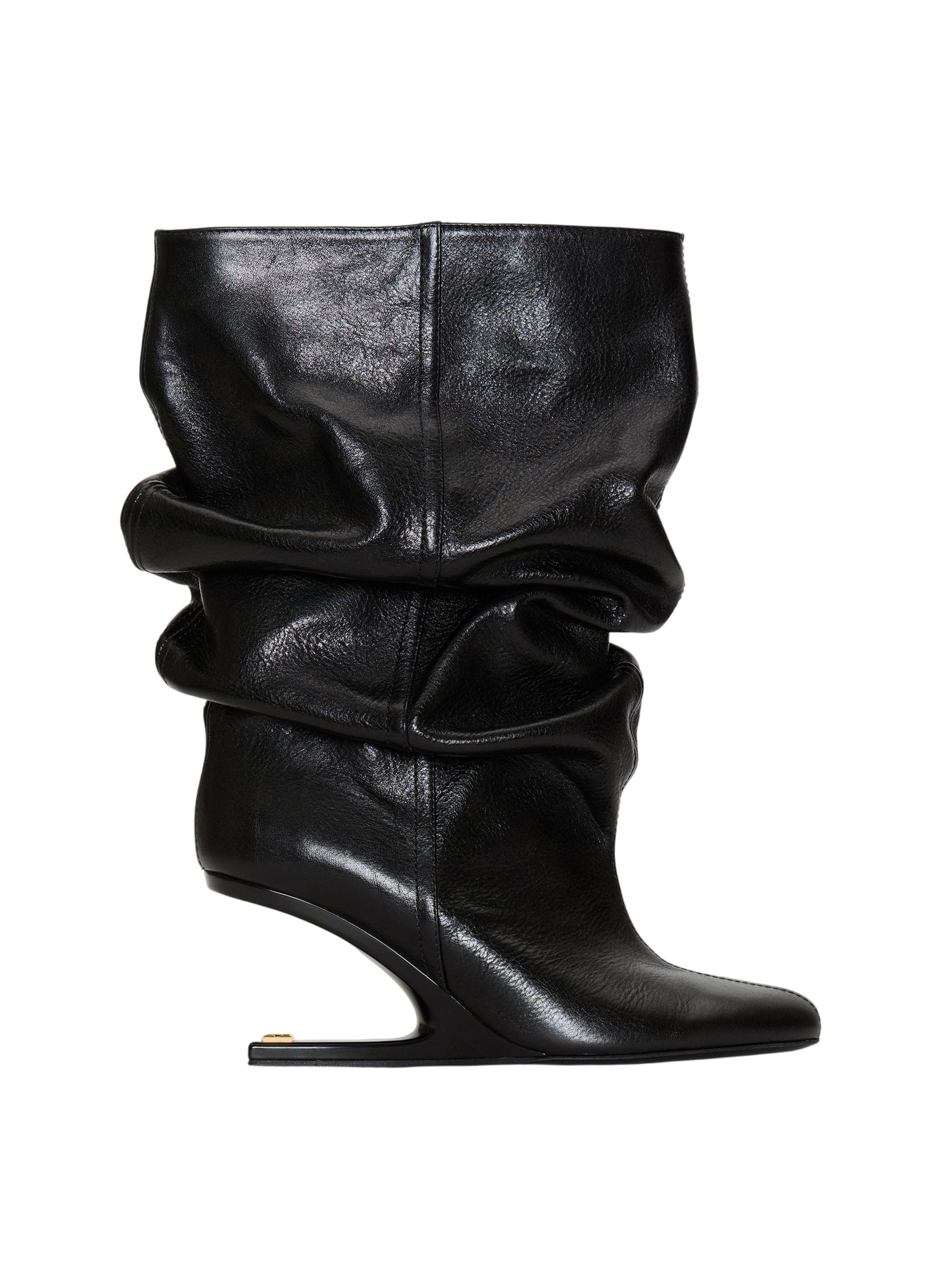 Bottines no wedge en cuir texturé BALMAIN Noir