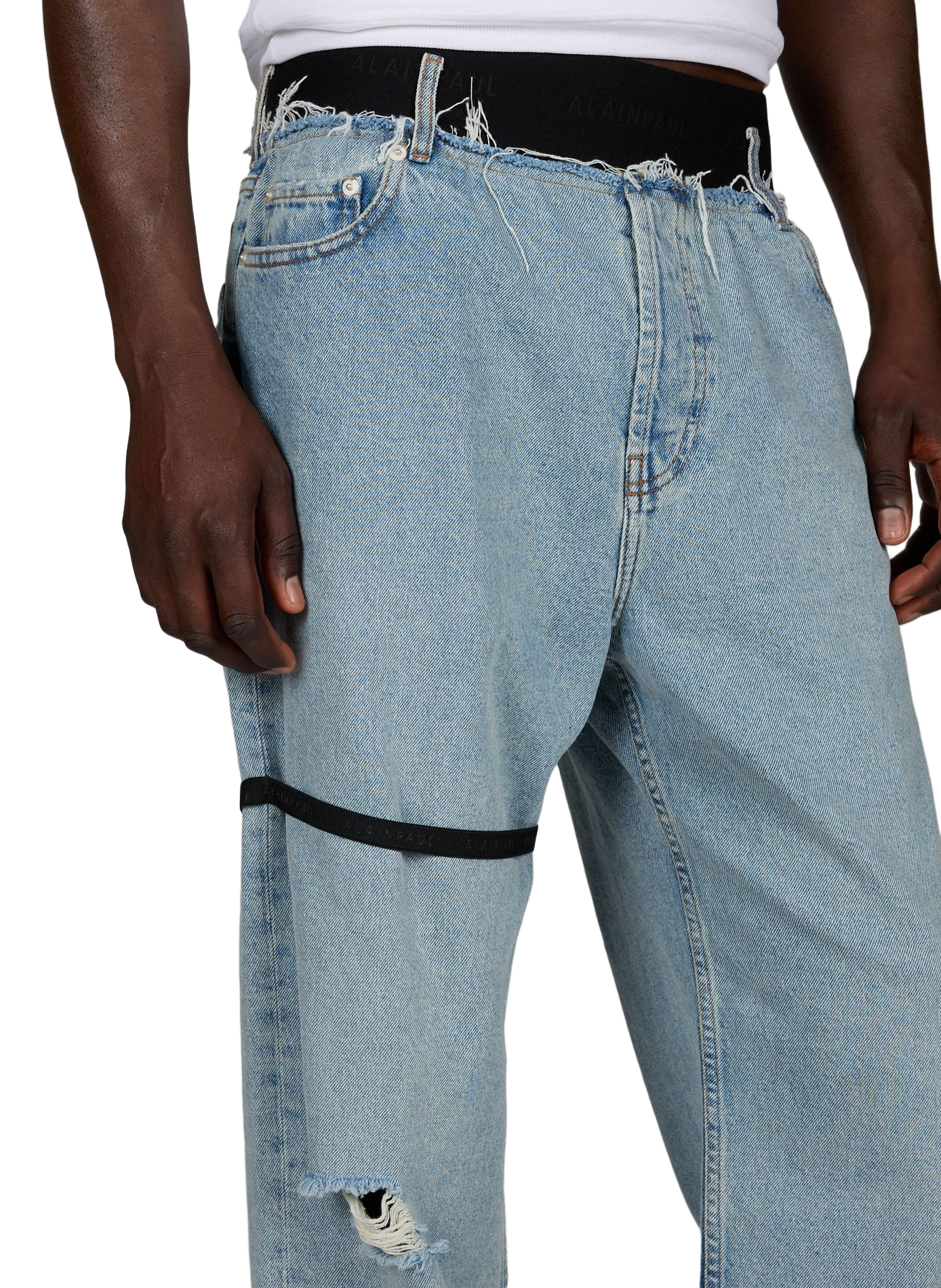 Jean droit à élastique en coton ALAINPAUL Bleu