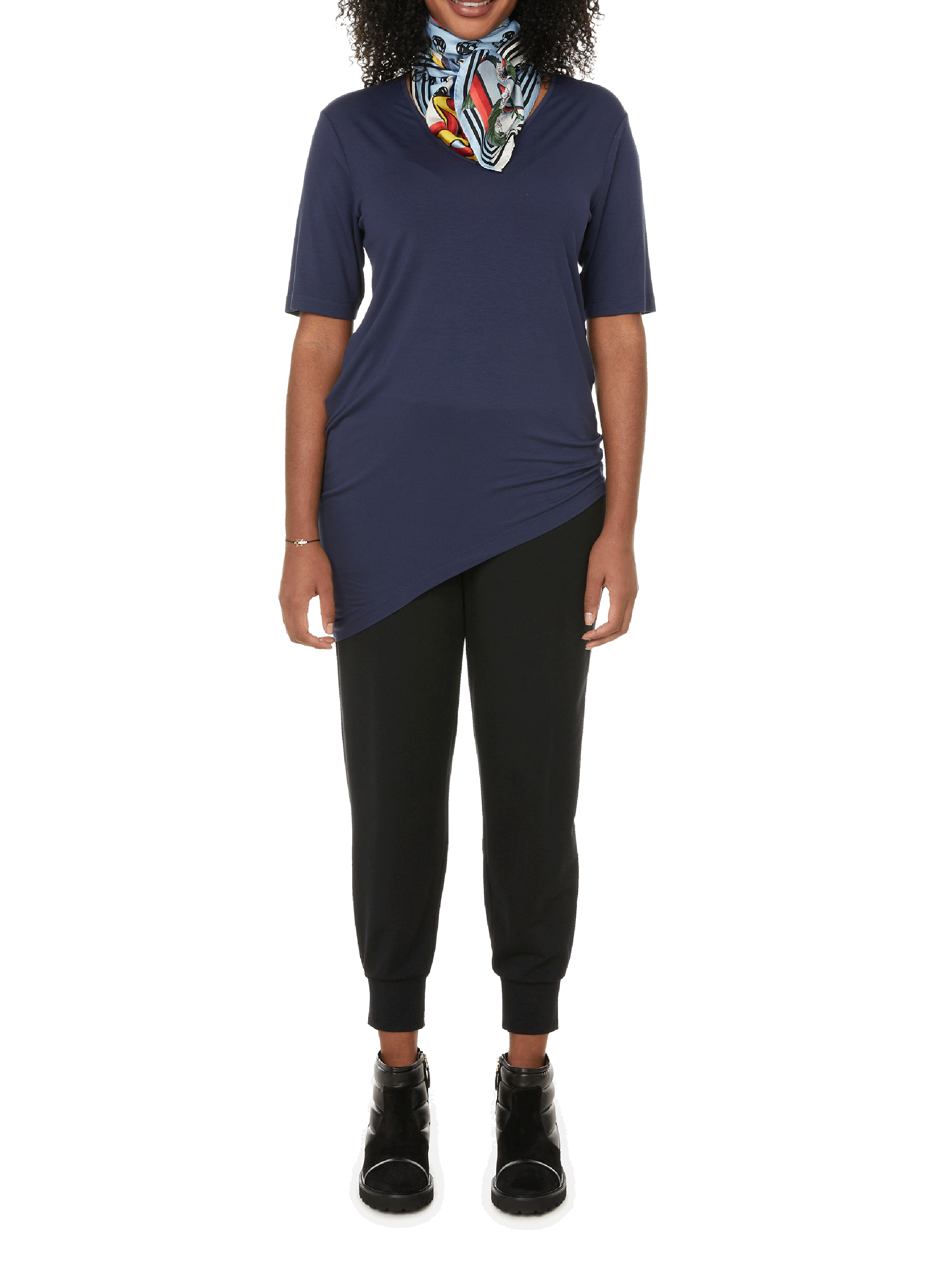 Genevette asymmetric V-neck stretch viscose T-shirt UNIVERSAL STANDARD Blue