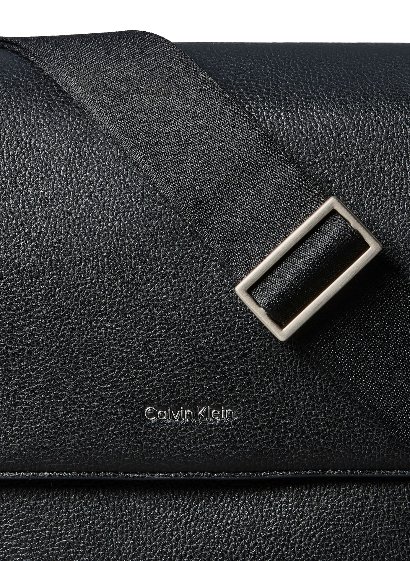 Textured shoulder bag with silver logo CALVIN KLEIN Black