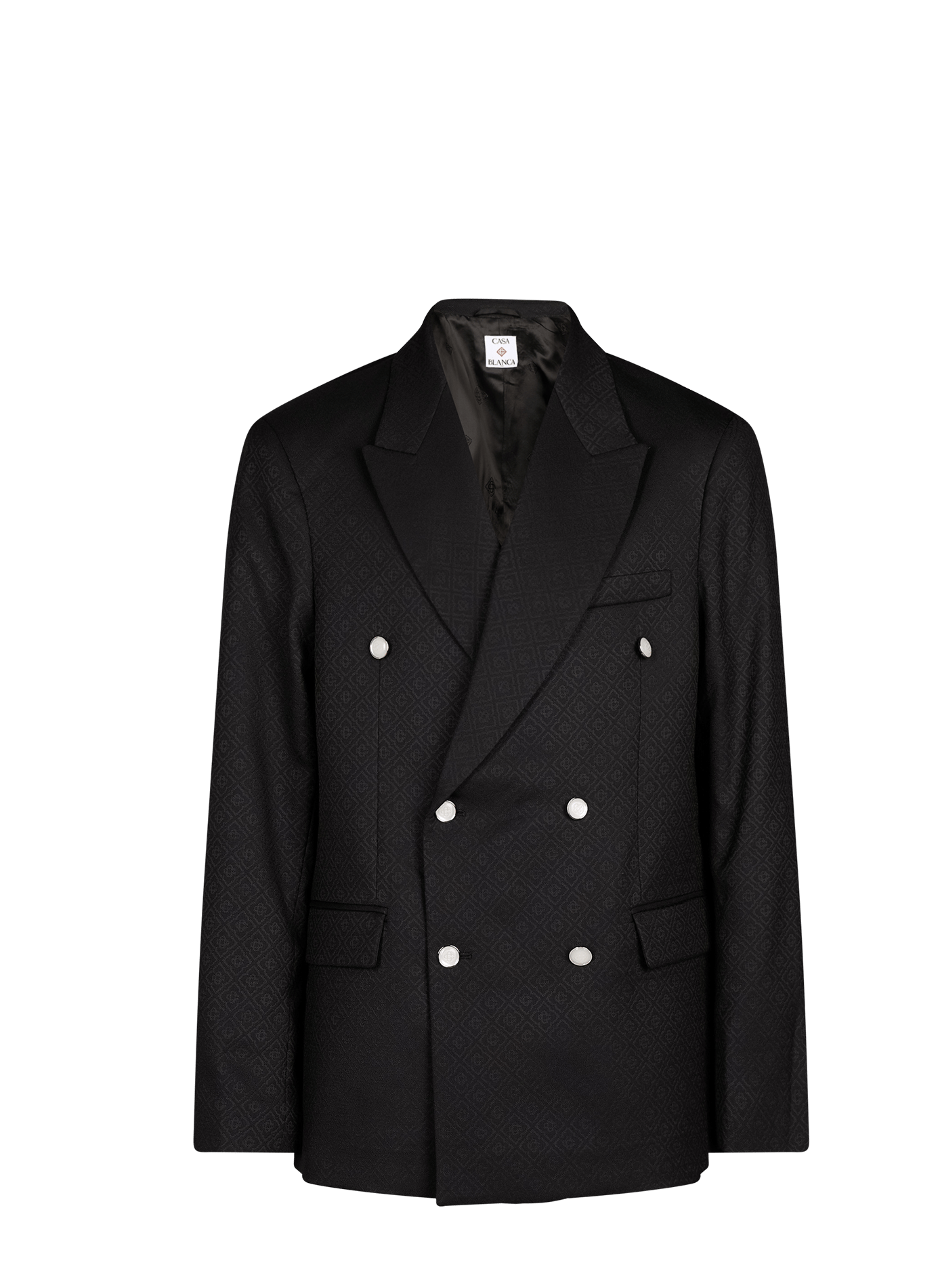 Blazer double-boutonnage à monogramme en laine vierge mélangée CASABLANCA PARIS Bleu