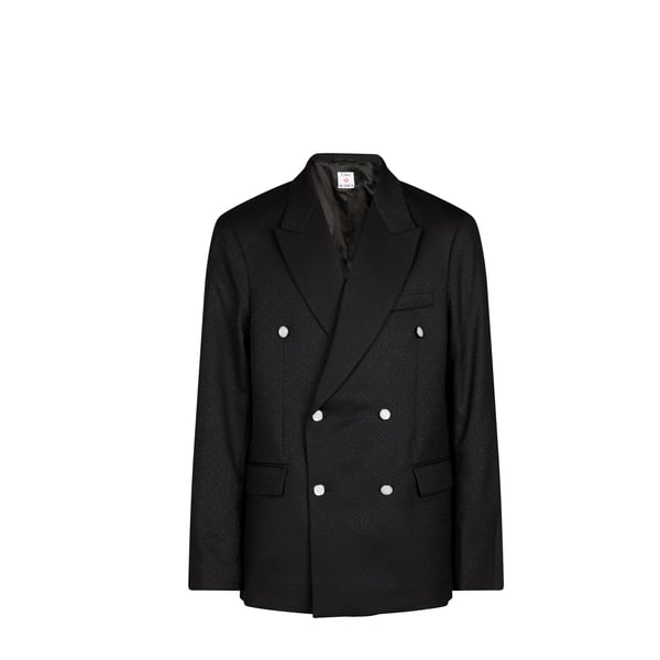 Blazer double-boutonnage à monogramme en laine vierge mélangée Blazer double-boutonnage à monogramme en laine vierge mélangée