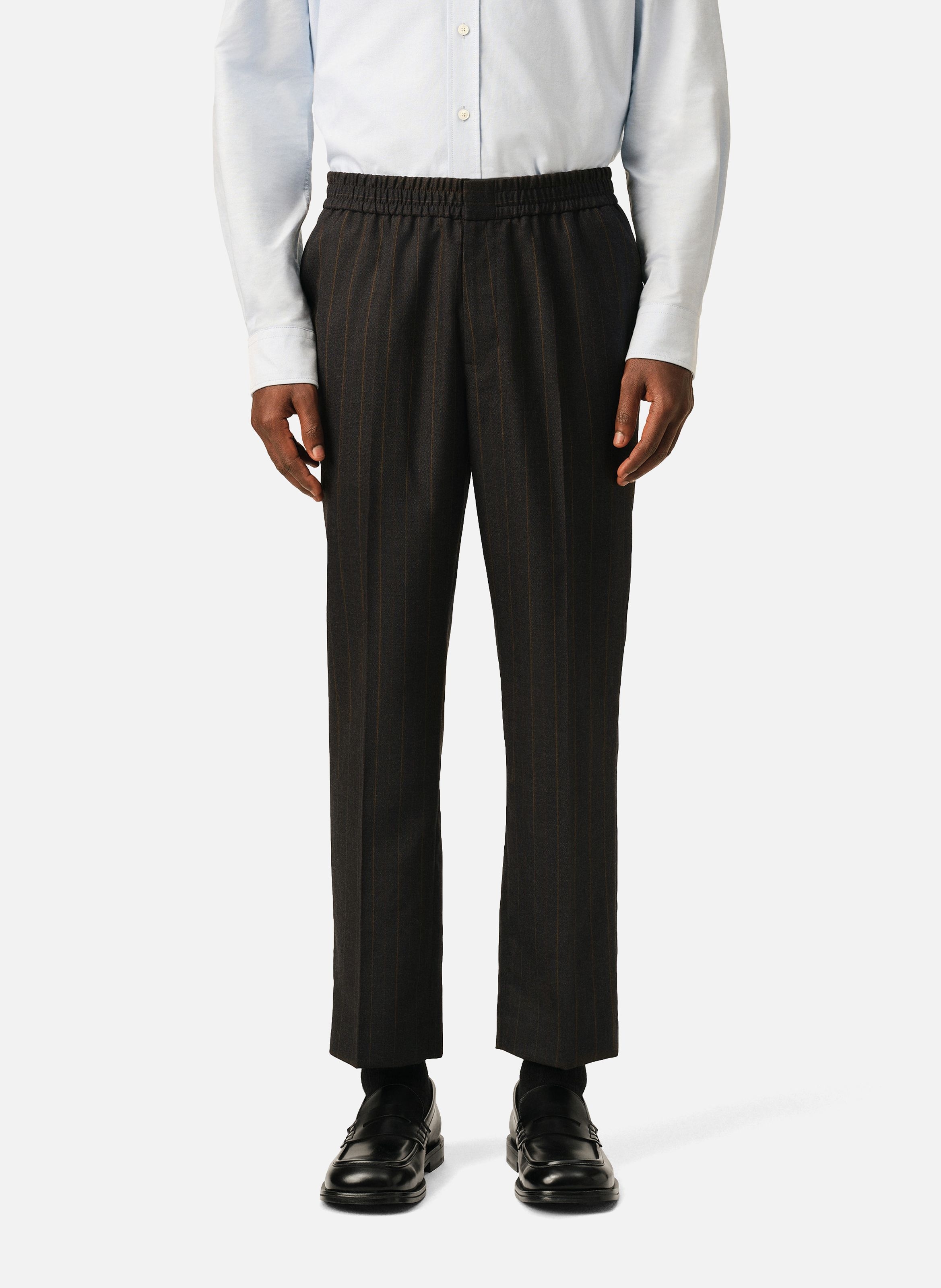 Pantalon rayé en laine taille élastiquée AMI PARIS Gris