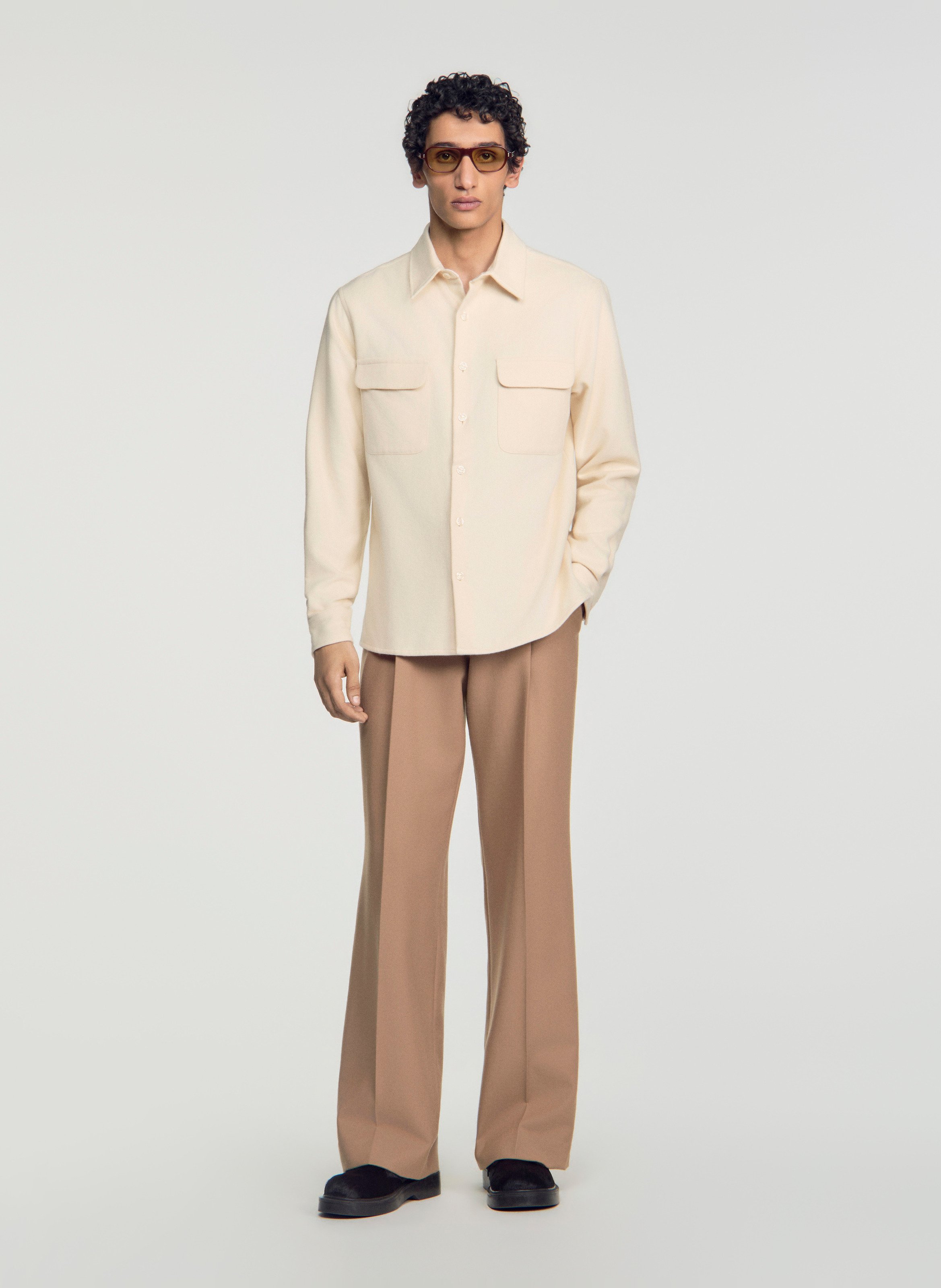 Chemise droite boutonnée unie SANDRO Beige