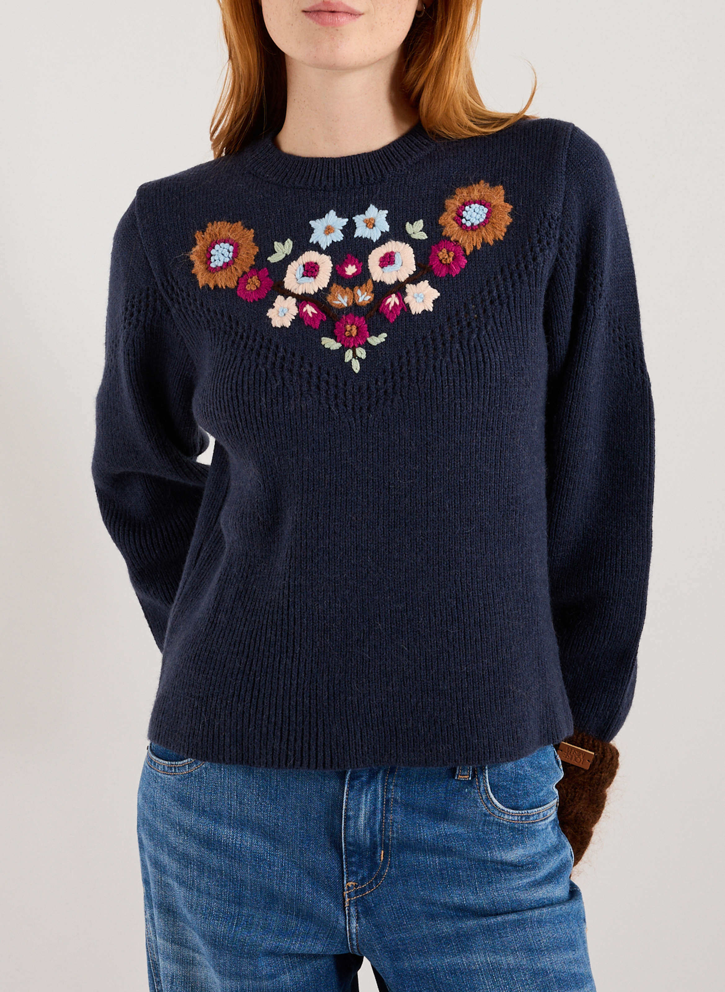 Rechte trui met geborduurde bloemen LOUISE MISHA Blauw