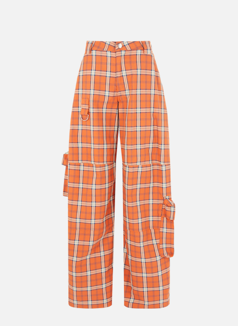 Pantalon cargo à carreaux en coton OrangeCOLLINA STRADA 