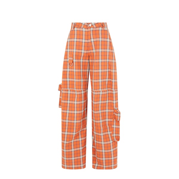 Pantalon cargo à carreaux en coton