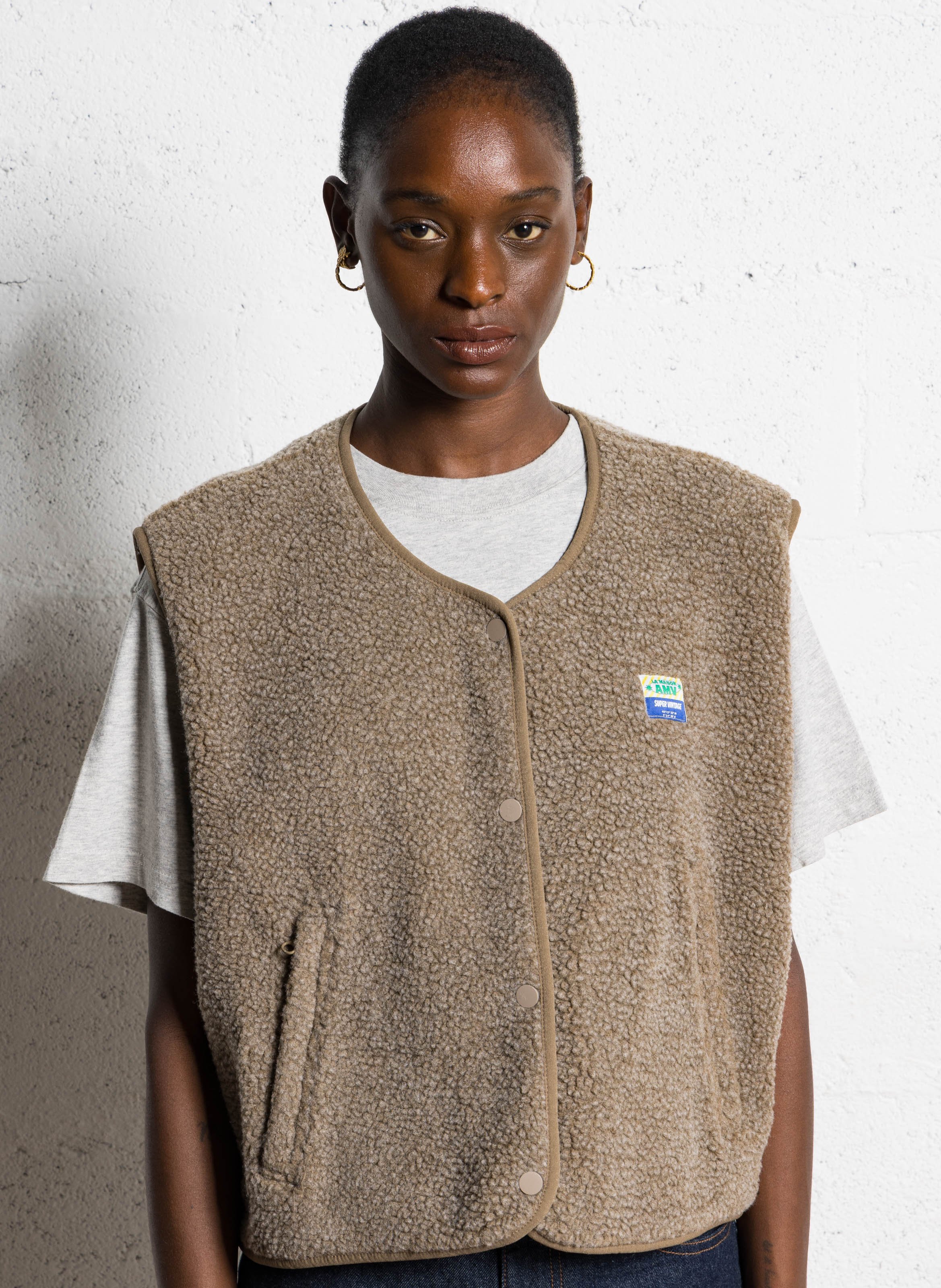 Gilet col rond molletonné sans manches hoktown AMERICAN VINTAGE Vert