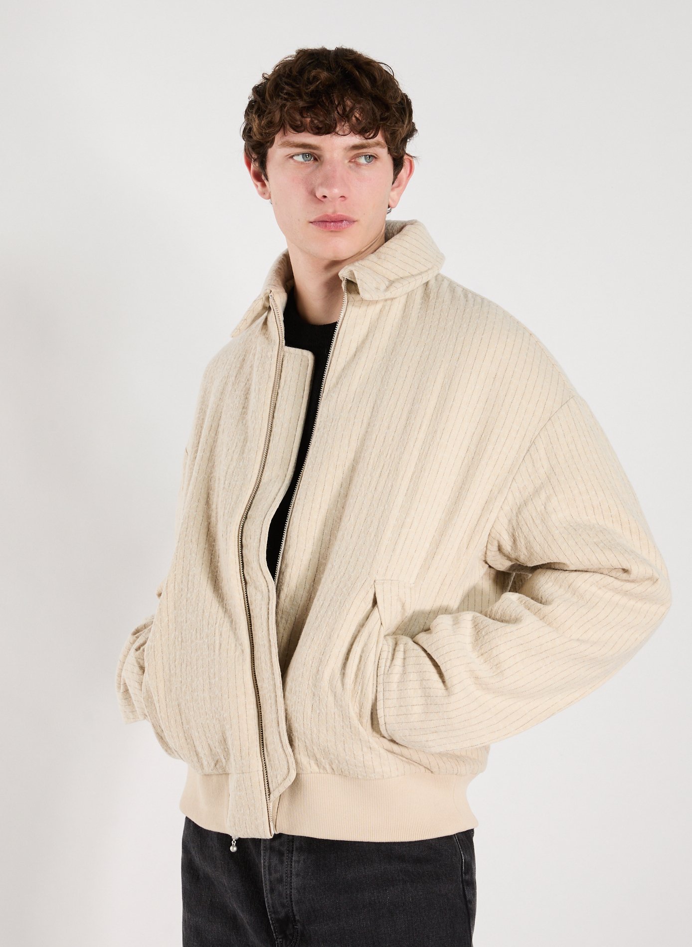 MERELY MADE Bombers à rayures fines en coton et laine Beige