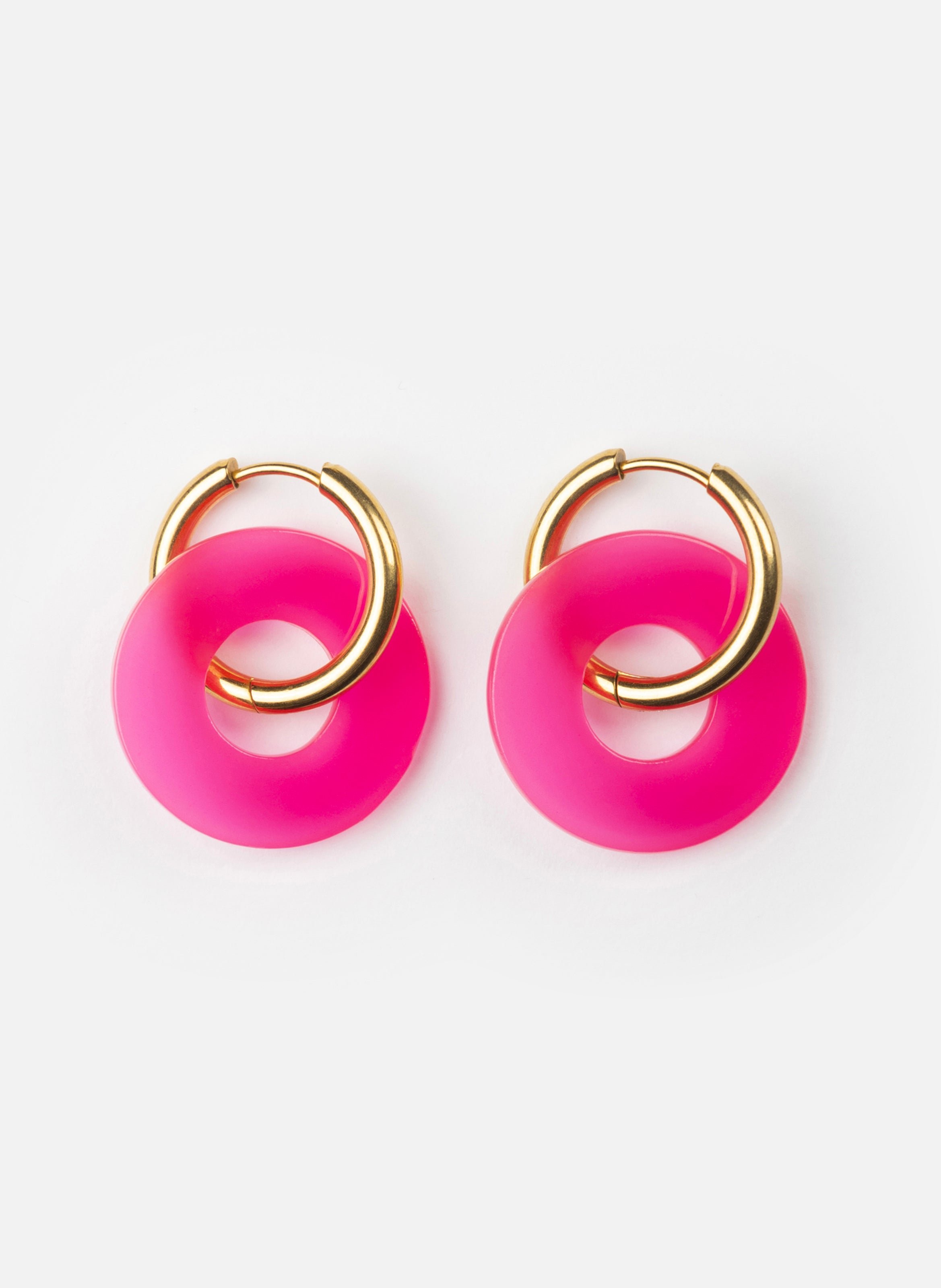 Boucles d'oreilles donuts avec anneaux en acier inoxydable doré RoseKURAGE GINZA