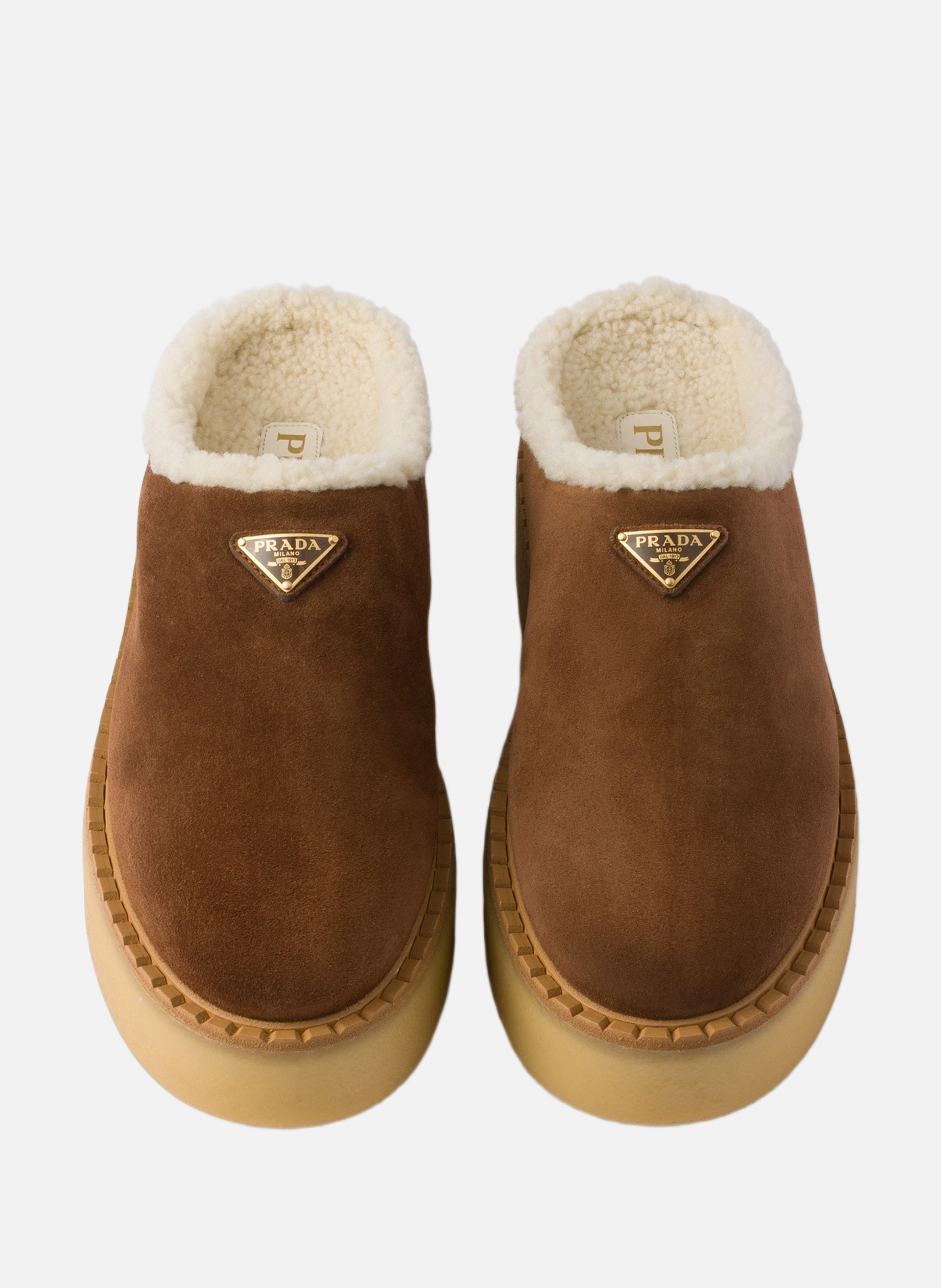 Pantoufles en veau velours PRADA Marron