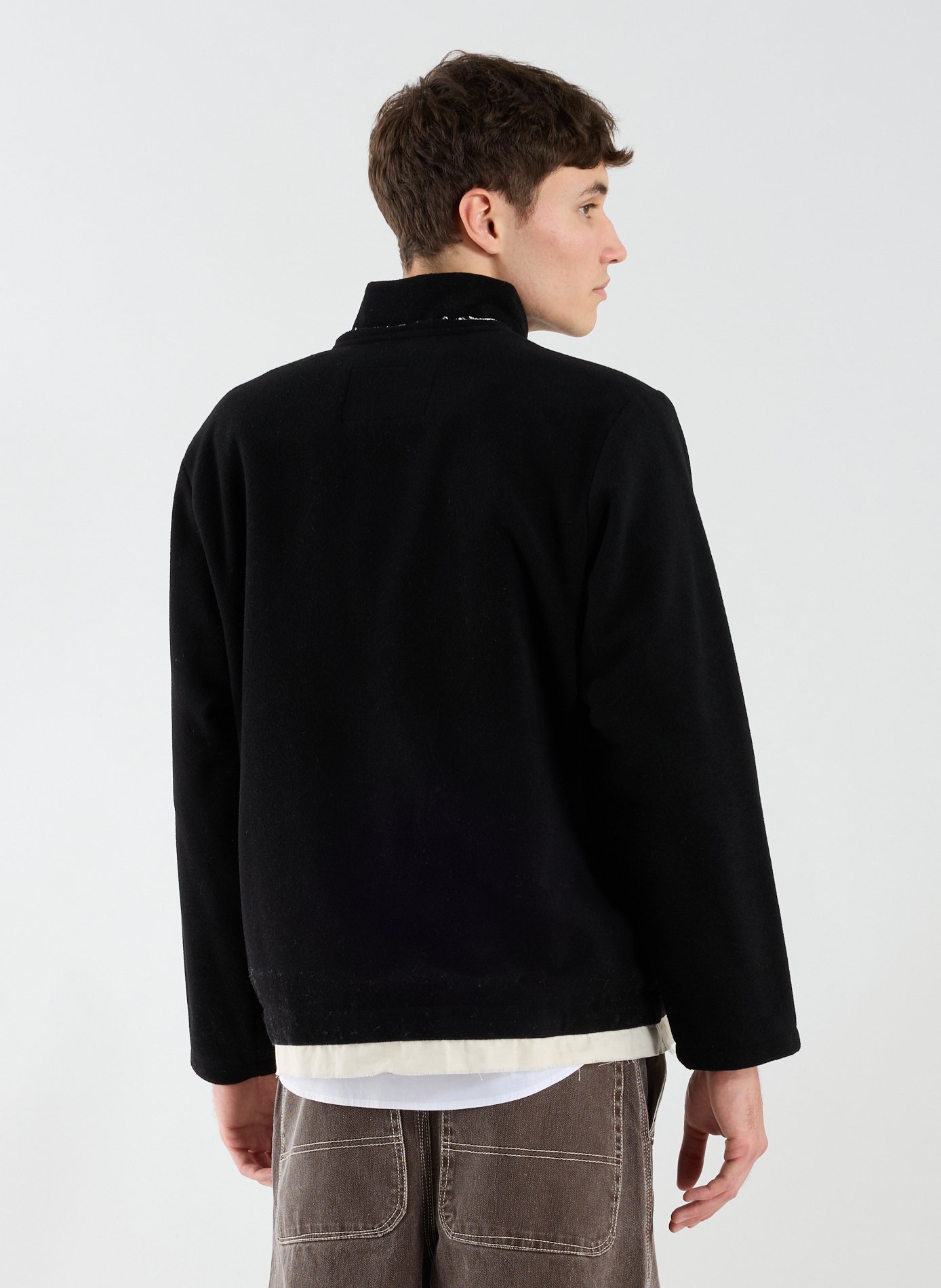 Zipped wool fleece anorak with high collar CAMIEL FORTGENS Black