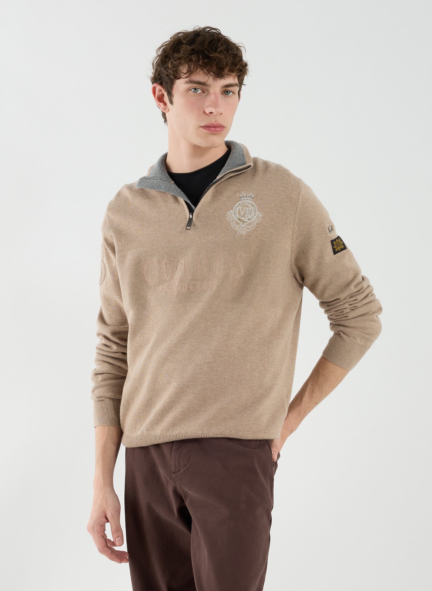 LA MARTINA Wool and cotton zip-up sweatshirt  Beige