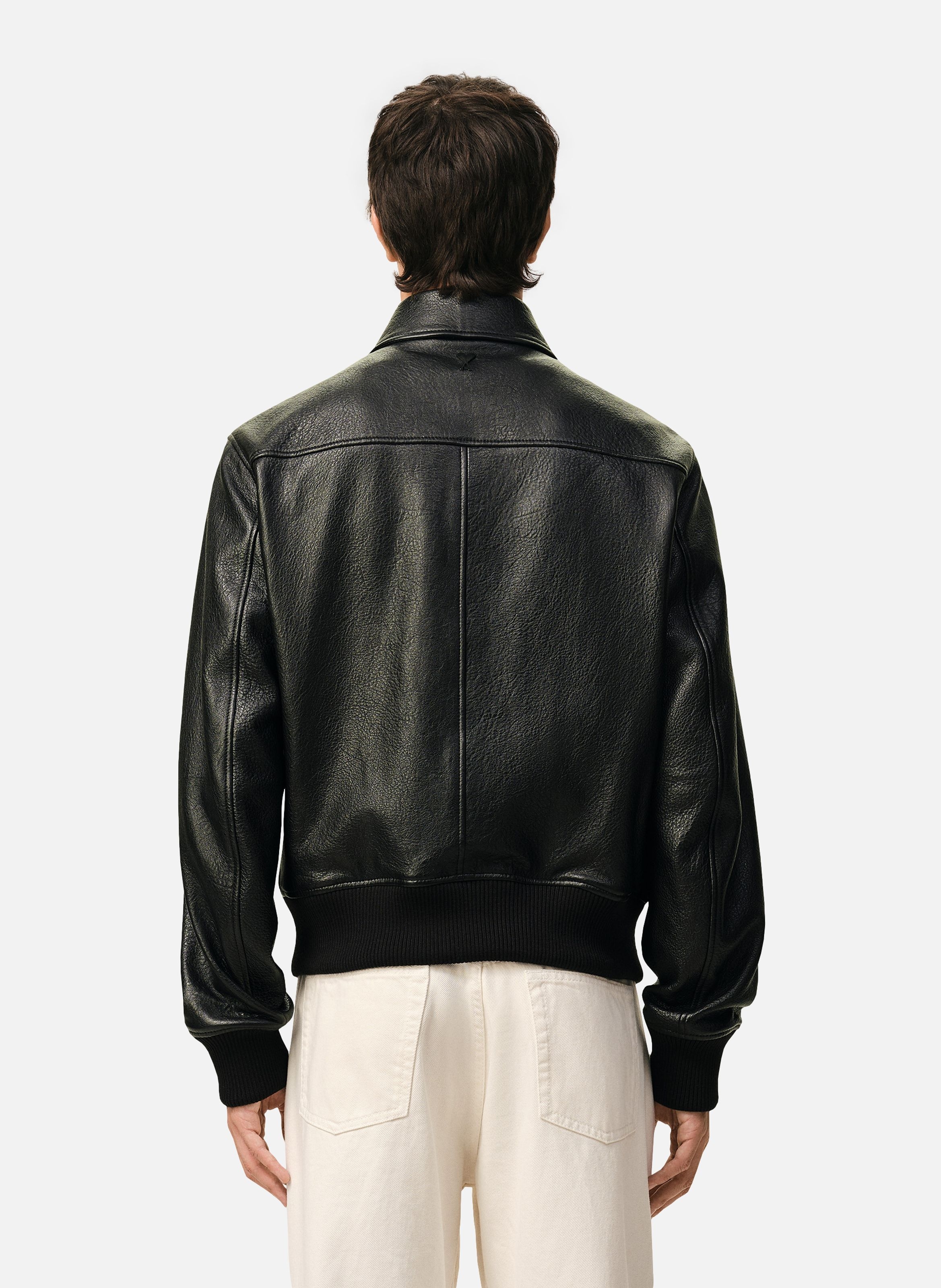 Veste zippée en cuir d'agneau AMI PARIS Noir