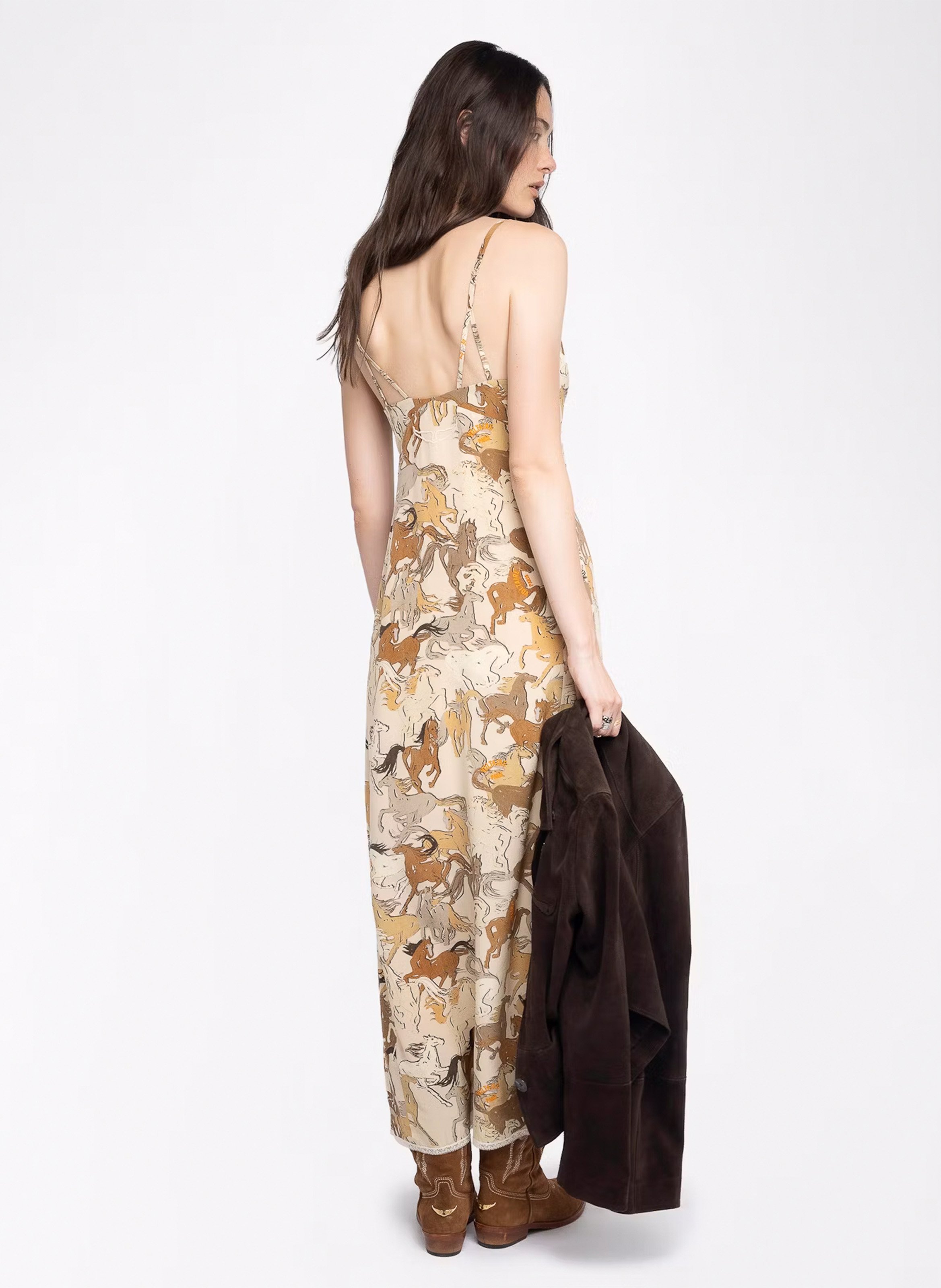 Robe droite col v en soie imprimée ramelil ZADIG&VOLTAIRE Blanc