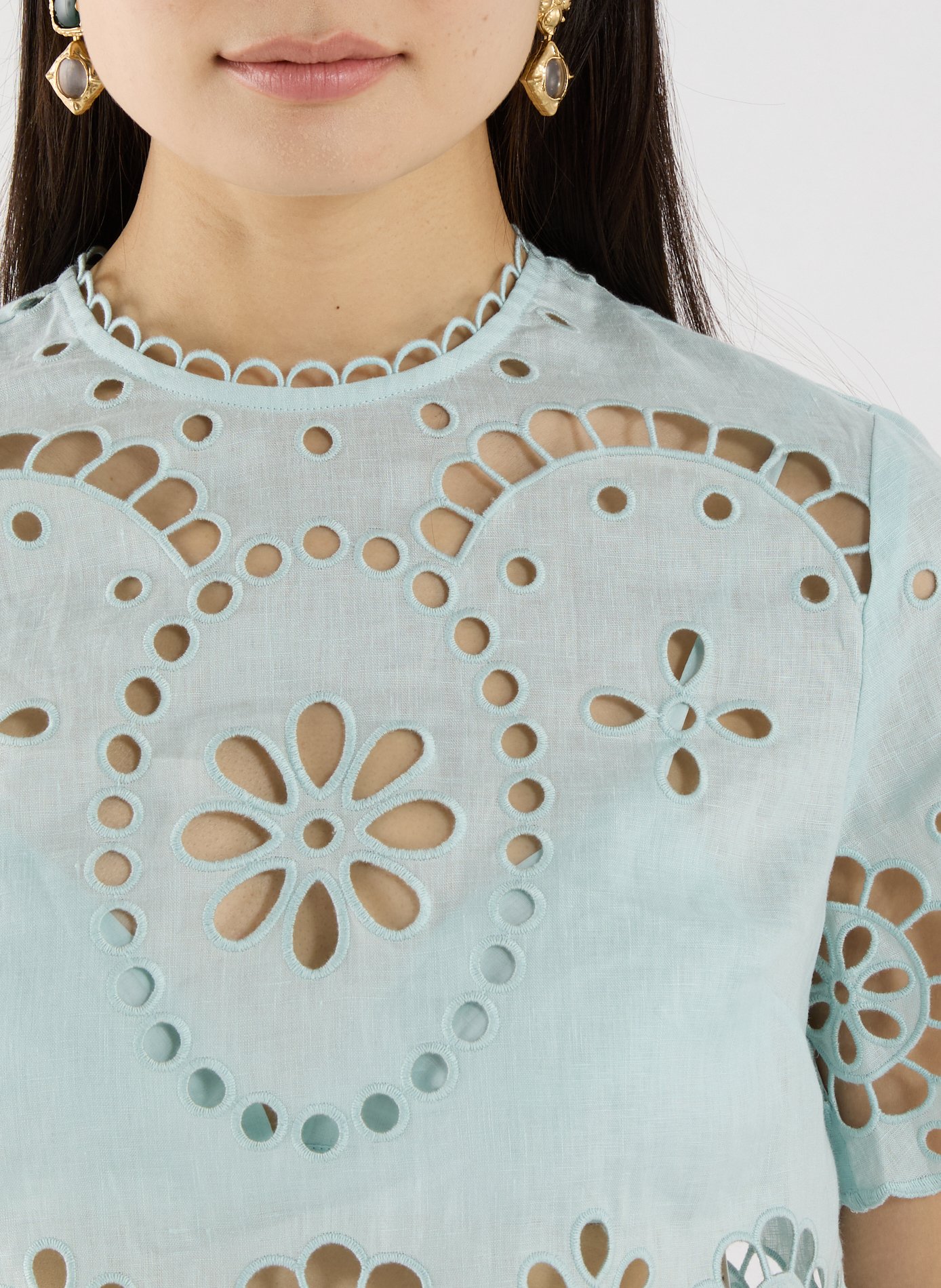 Short linen round neck top ZIMMERMANN Blue