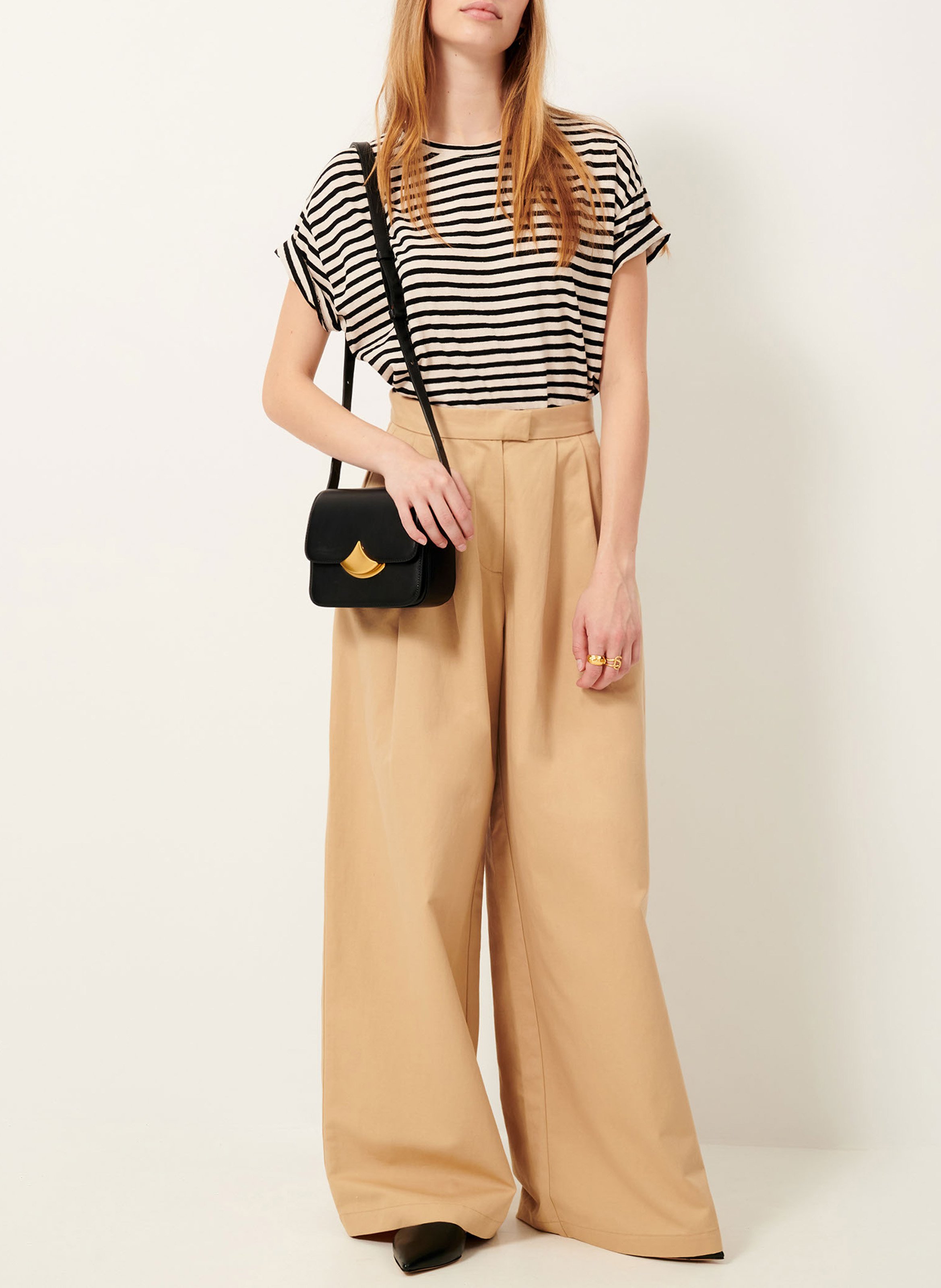 Tee-shirt ample col rond en coton mélangé rayé tooli SESSUN Beige