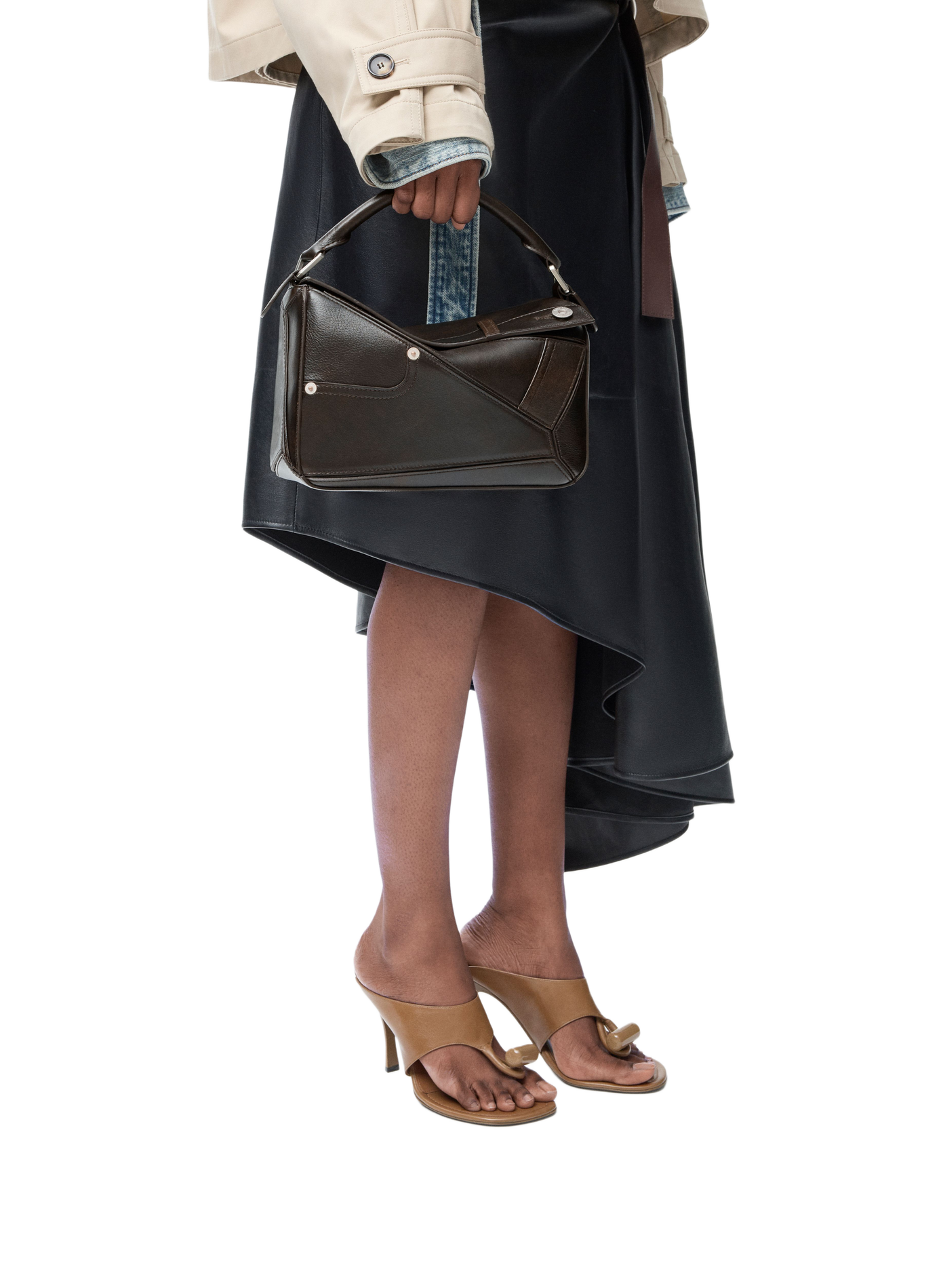 Petit sac Puzzle Panta en cuir de veau brillant LOEWE Noir