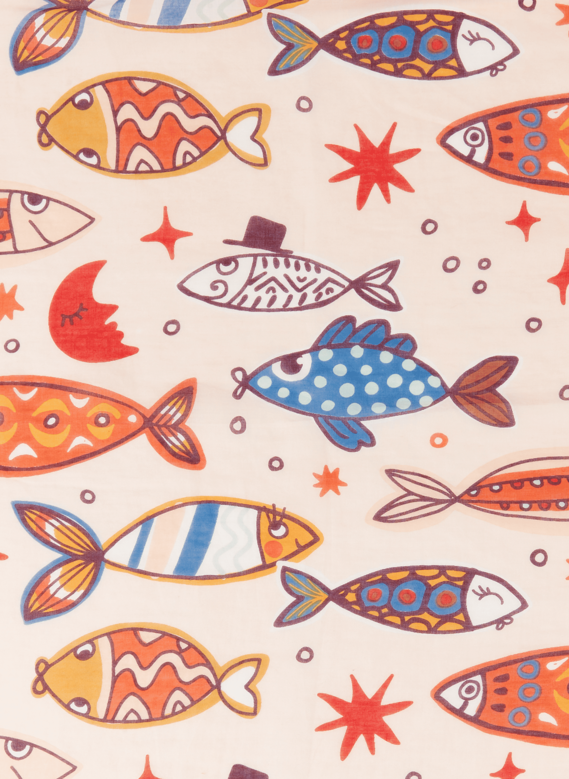 Etole Carré Poisson Lune en coton AU PRINTEMPS PARIS Multicolore