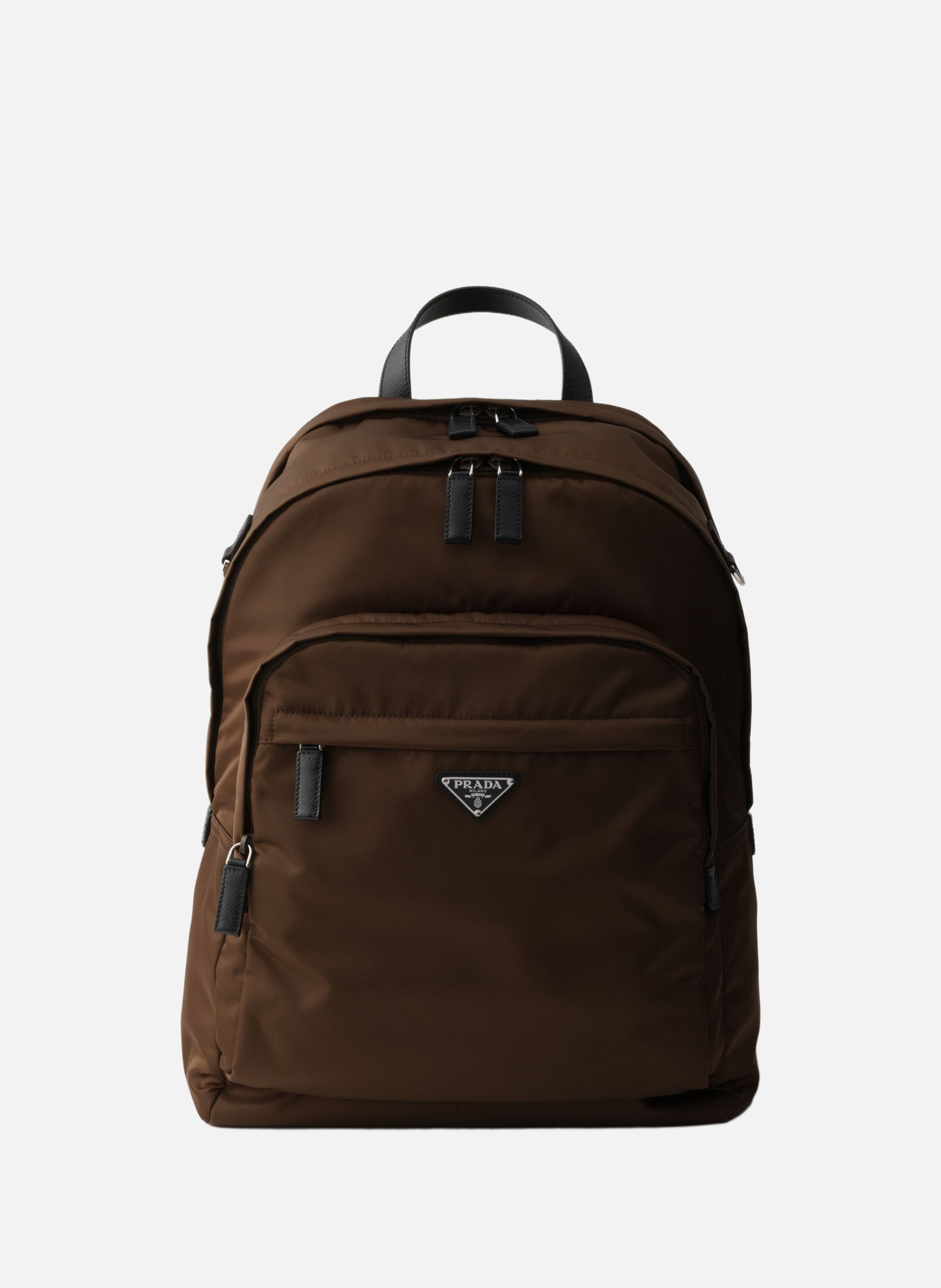 Sac à dos en re-nylon et cuir saffiano PRADA Marron