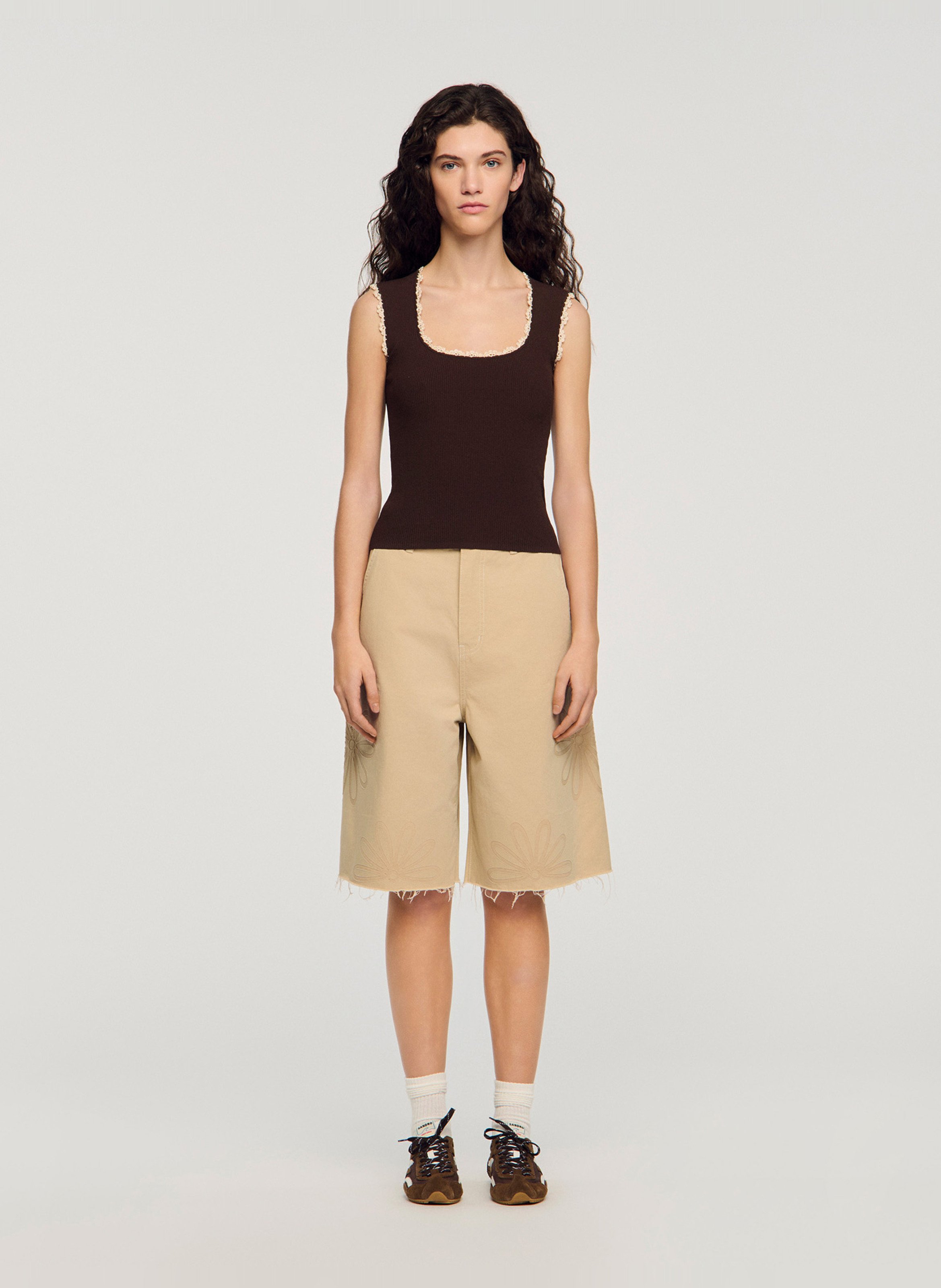 Top en maille côtelé SANDRO Marron