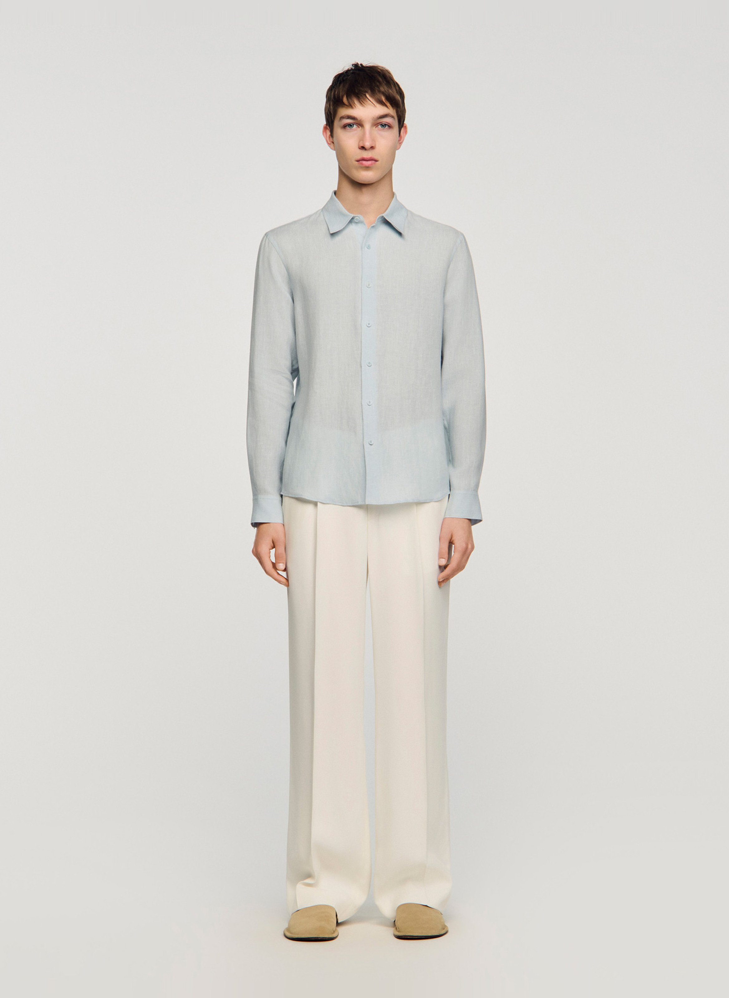 Chemise droite en lin SANDRO Bleu