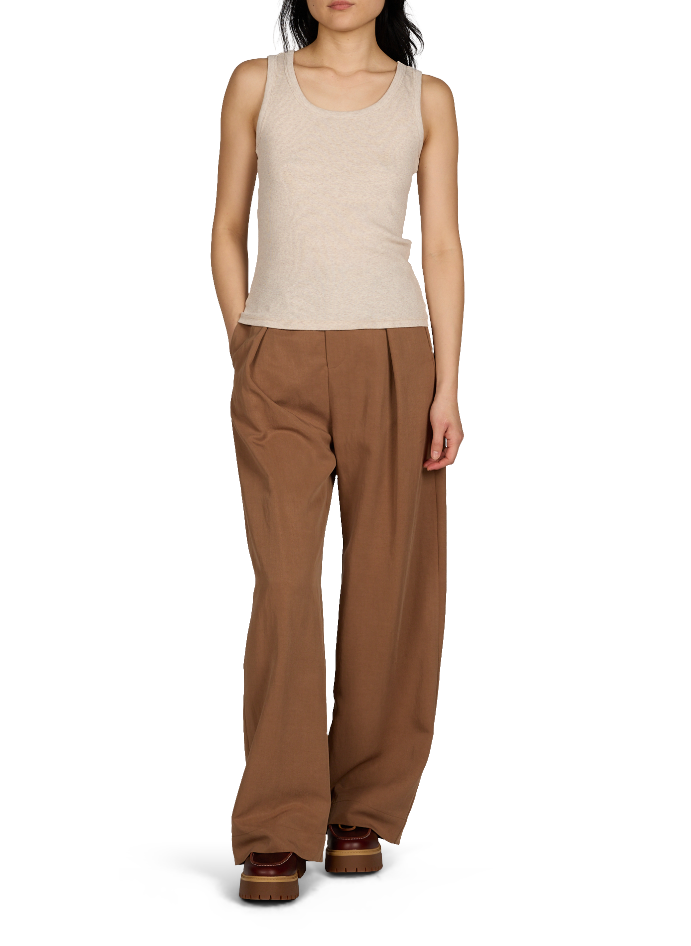 Ribbed cotton blend Tank top OBJECT Beige