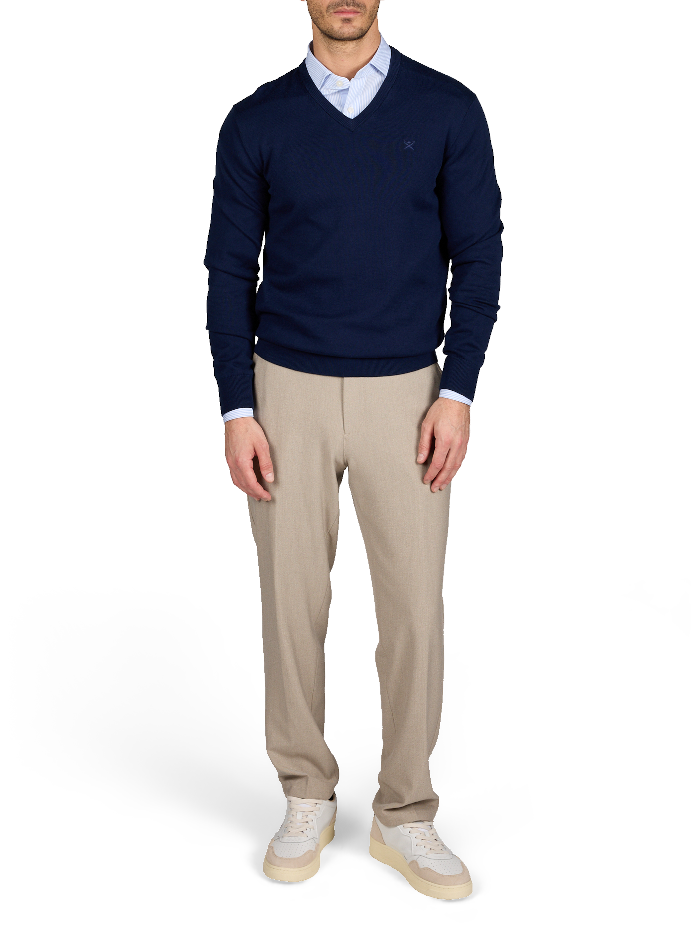 Pull col V en coton HACKETT Bleu